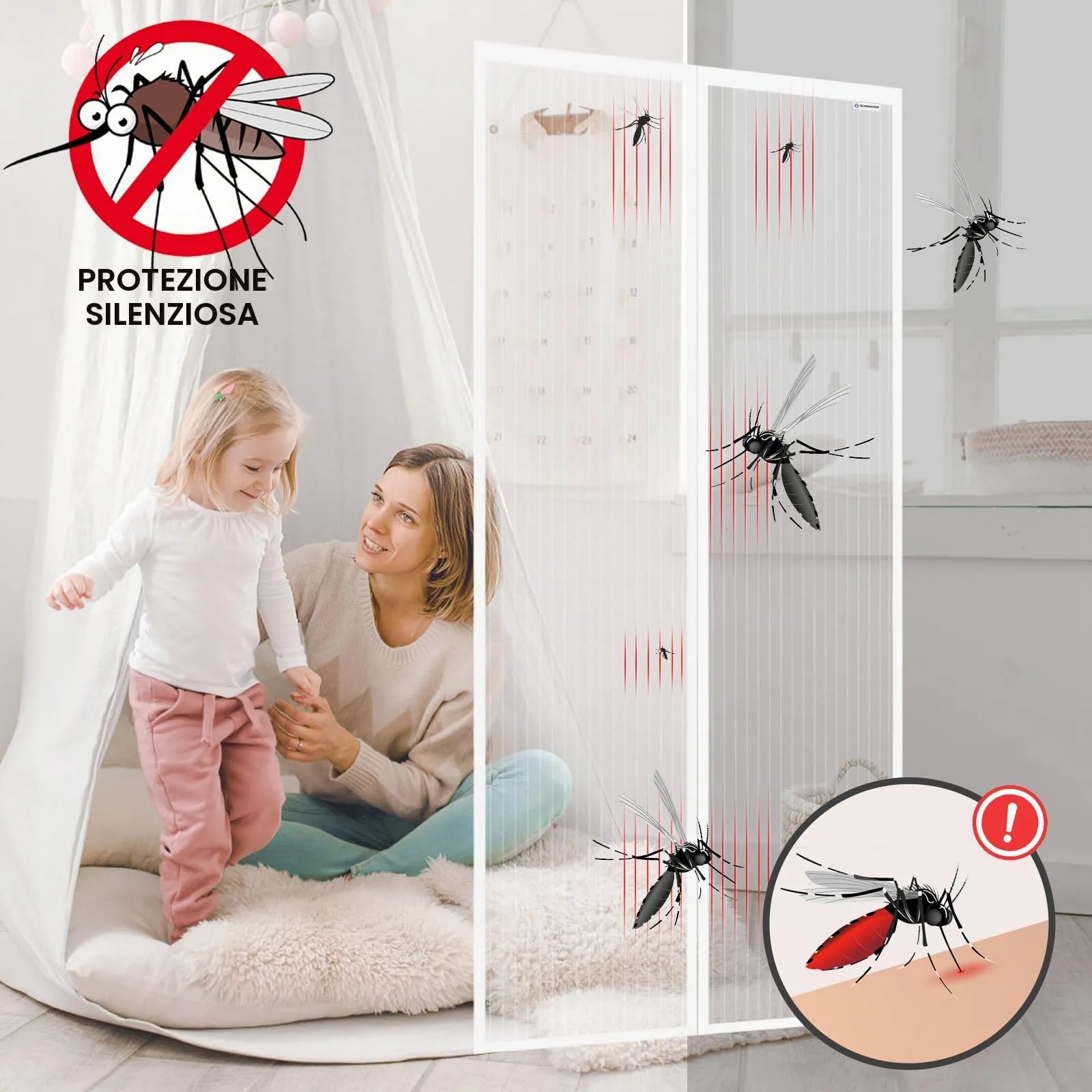 design4door Zanzariera Magnetica per Porta Finestra, 80 x 240 cm, Bianco - immagine 2
