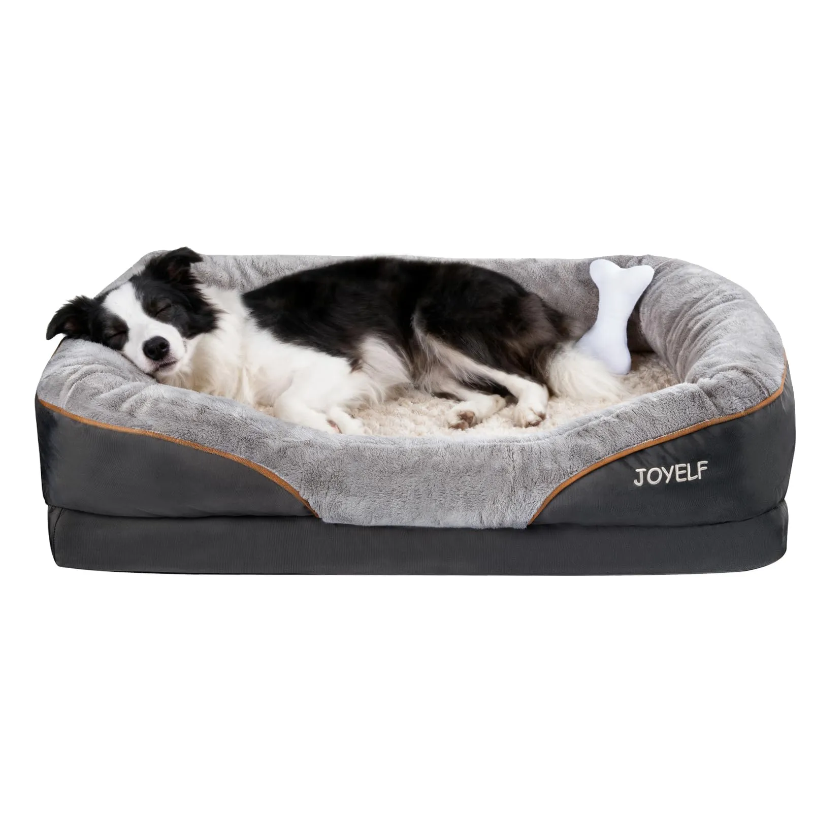 JOYELF Cuccia ortopedica per cani in memory foam con copertura rimovibile e lavabile e giocattolo con sonaglio, Grigio, 91 x 68 x 20 cm - immagine 1