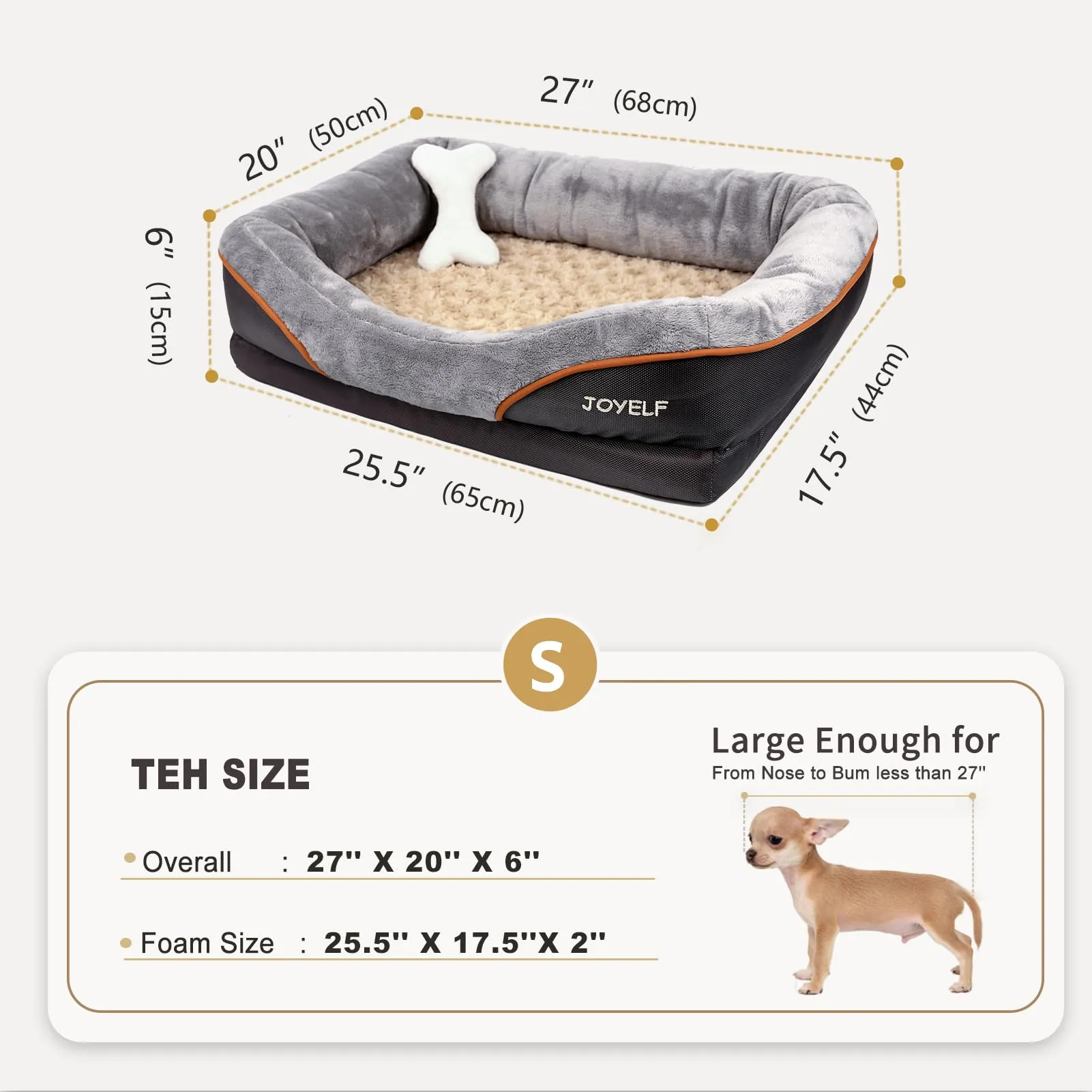 JOYELF Cuccia ortopedica per cani in memory foam con copertura rimovibile e lavabile, 68 x 50 x 15 cm, Grigio - immagine 2