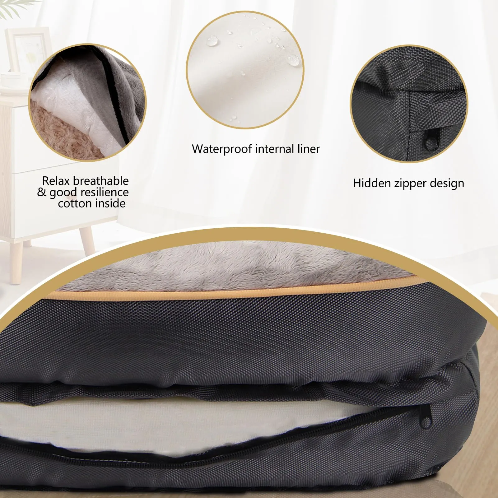 JOYELF Cuccia ortopedica per cani in memory foam con copertura rimovibile e lavabile, 68 x 50 x 15 cm, Grigio - immagine 5