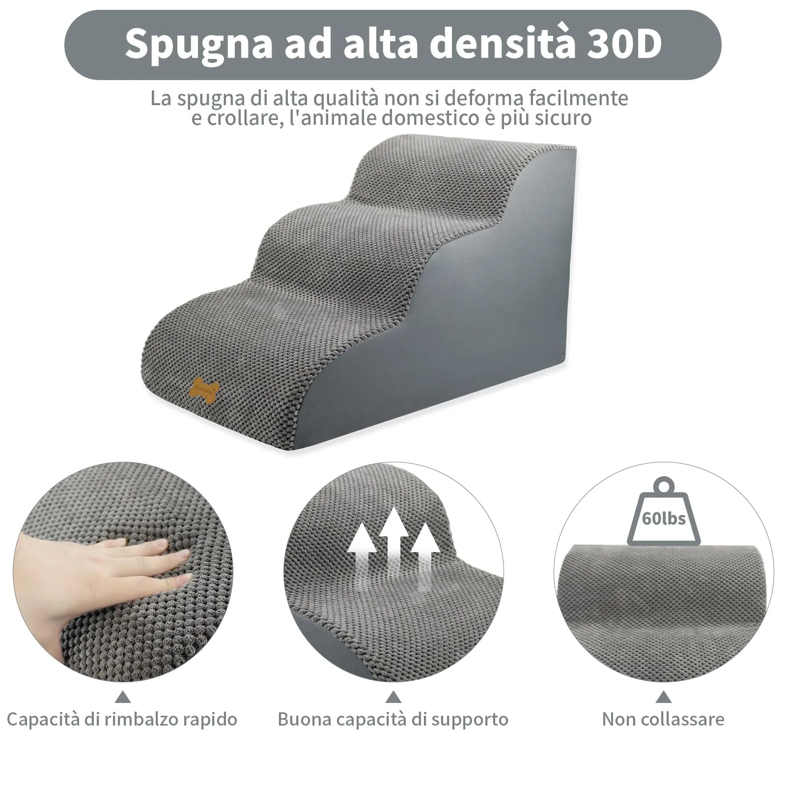 Nepfaivy Scala per Cani di Piccola Taglia, 3 Passi, Coperchio Rimovibile, 60x40x40cm - immagine 2