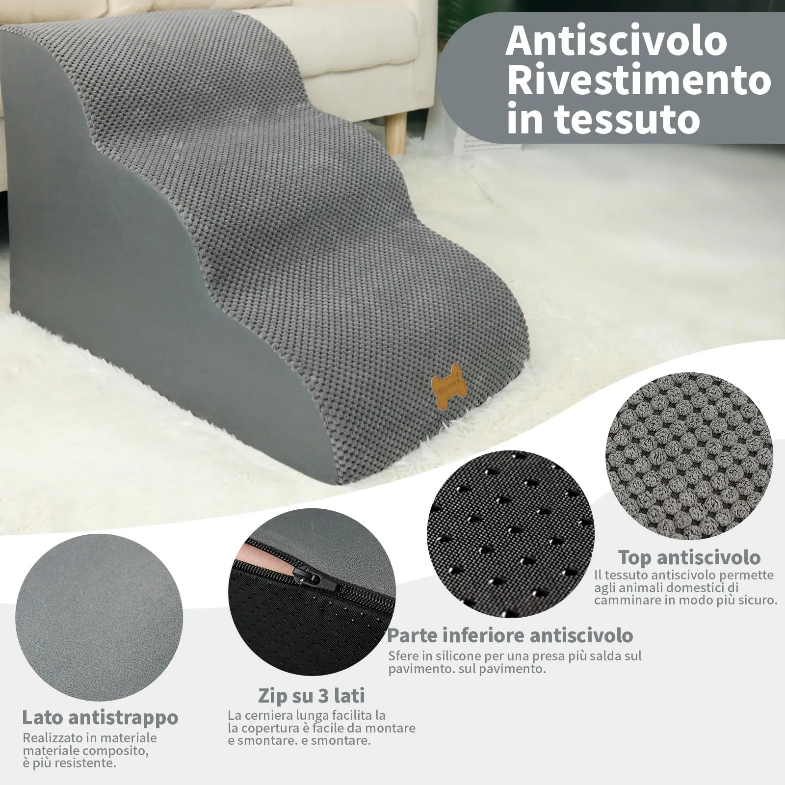 Nepfaivy Scala per Cani di Piccola Taglia, 3 Passi, Coperchio Rimovibile, 60x40x40cm - immagine 3