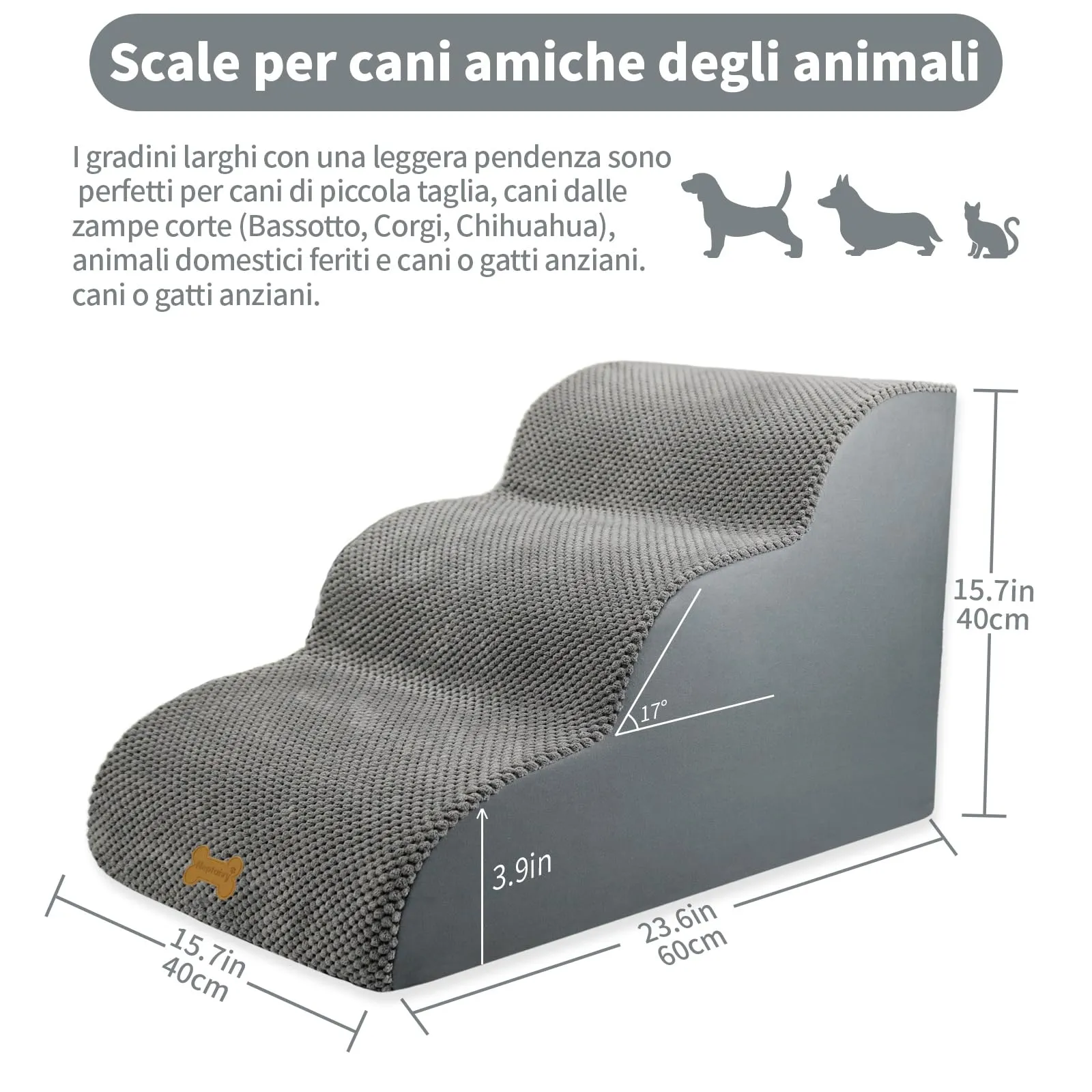 Nepfaivy Scala per Cani di Piccola Taglia, 3 Passi, Coperchio Rimovibile, 60x40x40cm - immagine 4