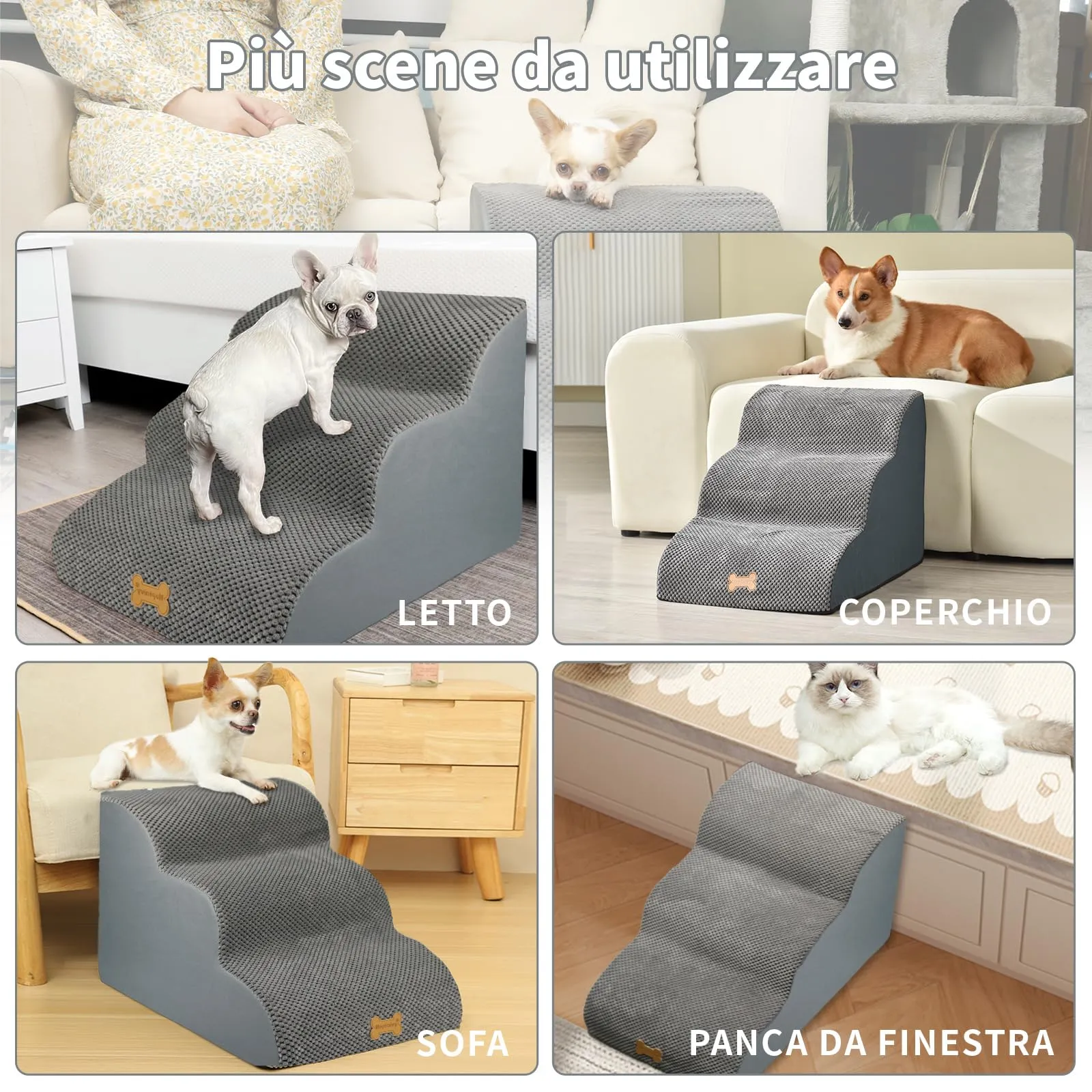 Nepfaivy Scala per Cani di Piccola Taglia, 3 Passi, Coperchio Rimovibile, 60x40x40cm - immagine 6
