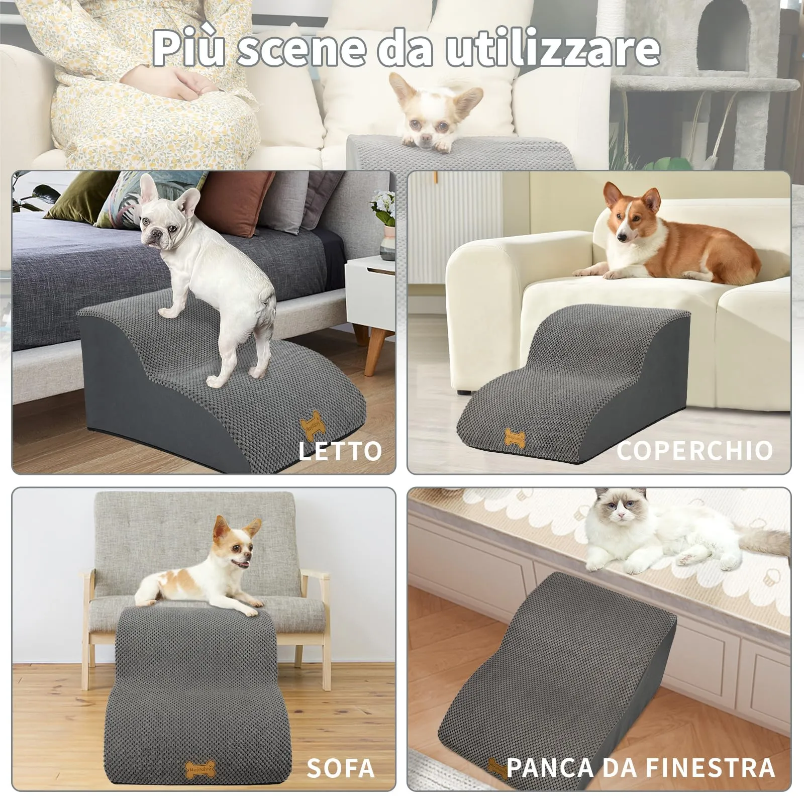 Nepfaivy Scaletta per Cani e Gatti con Copertura Rimovibile e Lavabile, Grigio, 2 Passi - immagine 6