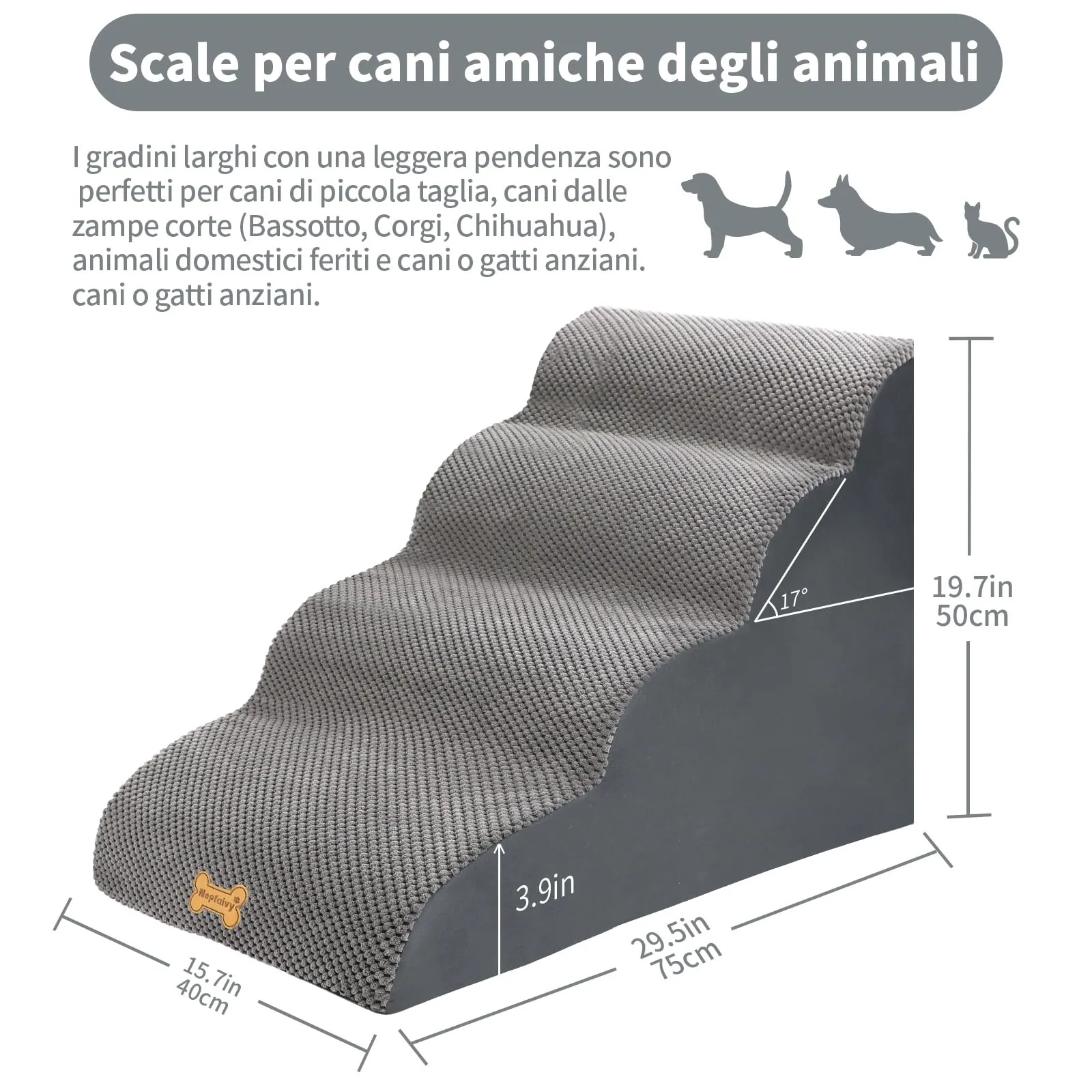 Nepfaivy Scala per Cani di Piccola Taglia e Gatti, 4 Gradini con Coperchio Rimovibile, 75x50x40cm - immagine 4
