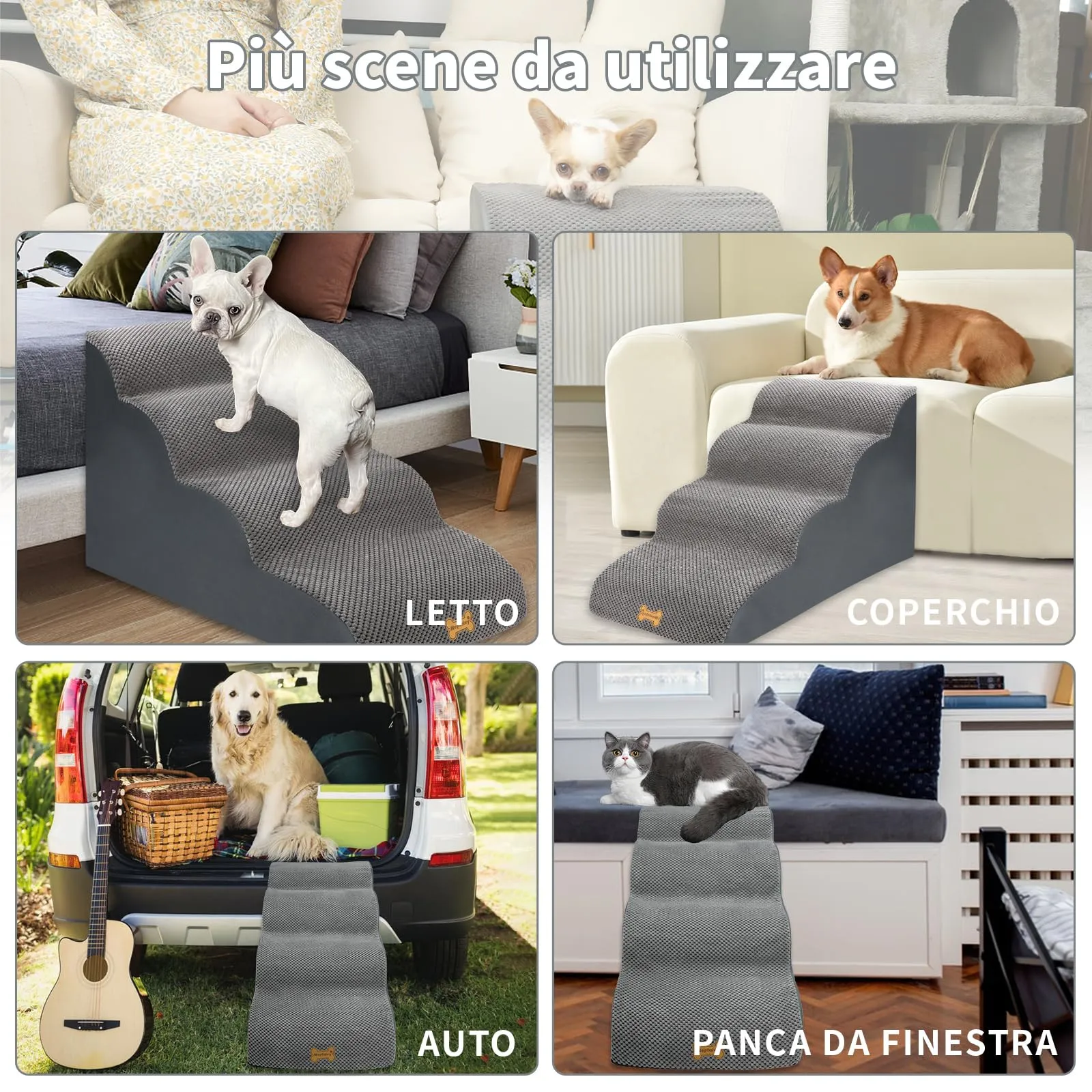 Nepfaivy Scala per Cani di Piccola Taglia e Gatti, 4 Gradini con Coperchio Rimovibile, 75x50x40cm - immagine 6