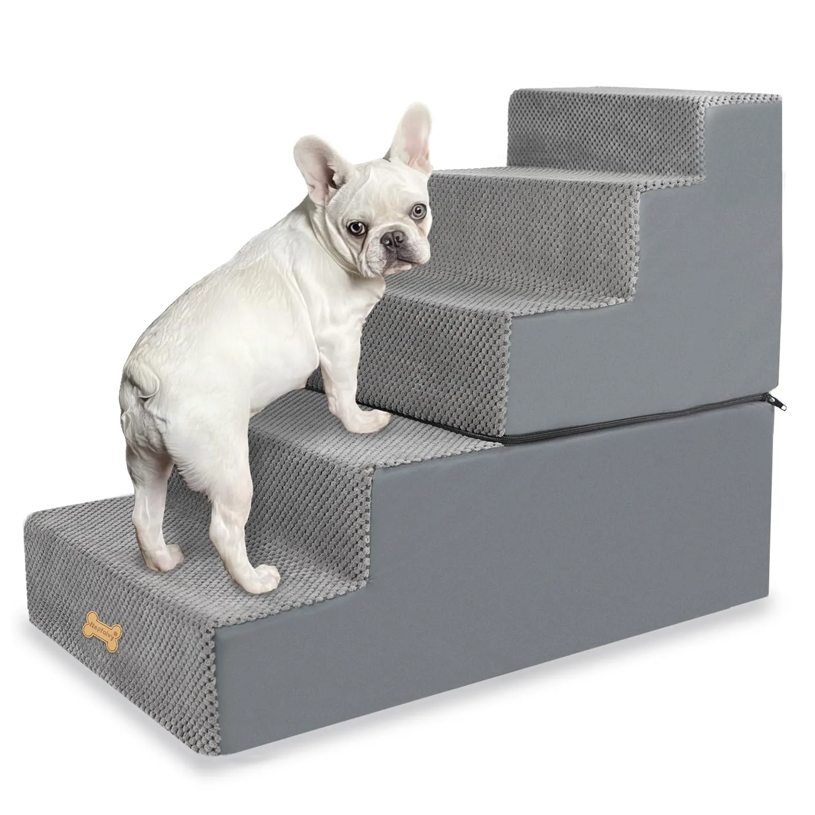 Nepfaivy Scaletta per Cani e Gatti, 5 Gradini, Copertura Rimovibile e Lavabile, Grigio, 76x40x56cm - immagine 1