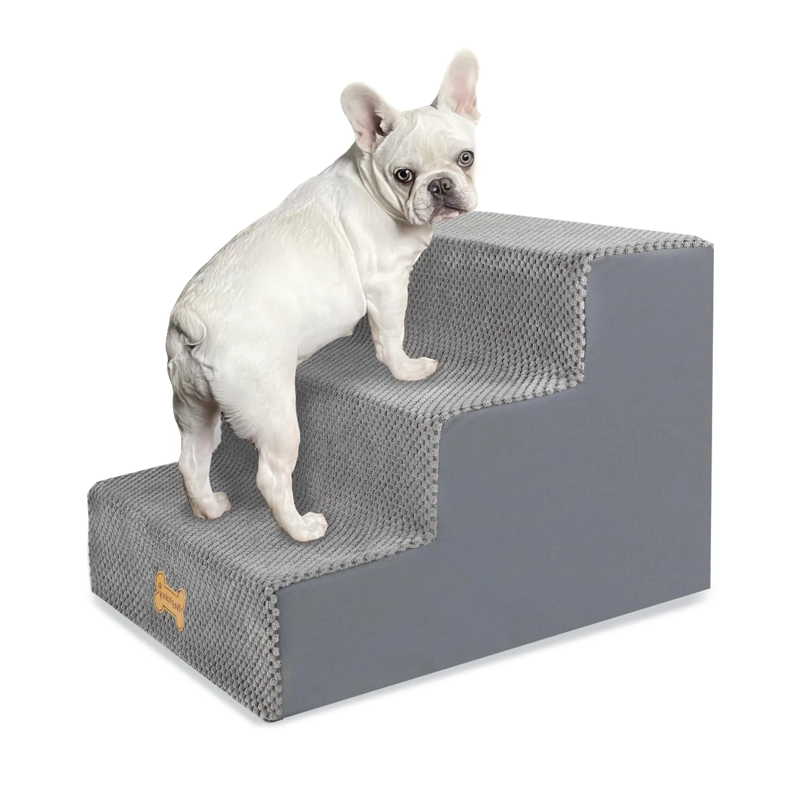 Nepfaivy Scaletta per Cani e Gatti, Gradini con Copertura Rimovibile e Lavabile, Grigio, 45x40x34cm - immagine 1