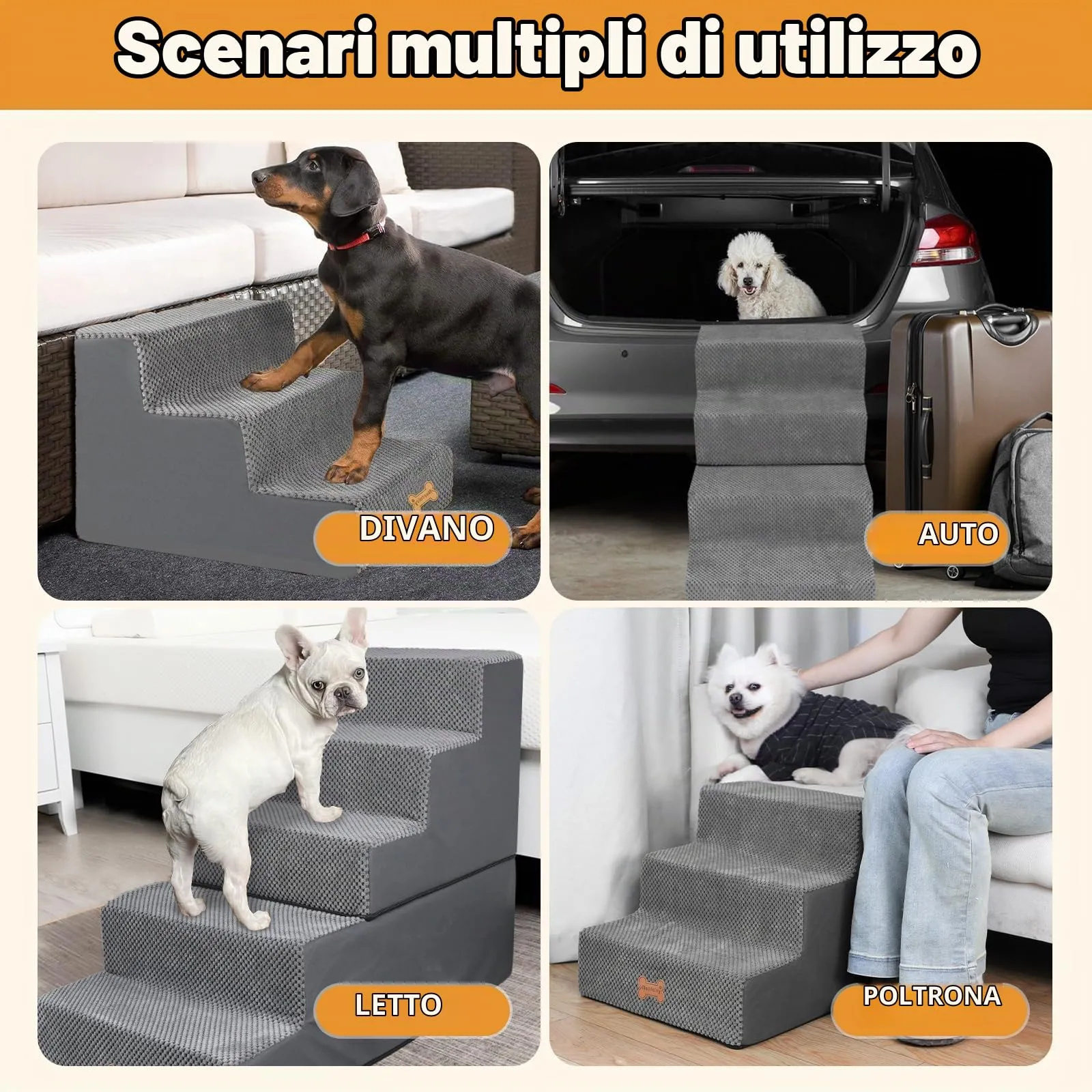 Nepfaivy Scaletta per Cani e Gatti, Gradini con Copertura Rimovibile e Lavabile, Grigio, 45x40x34cm - immagine 6