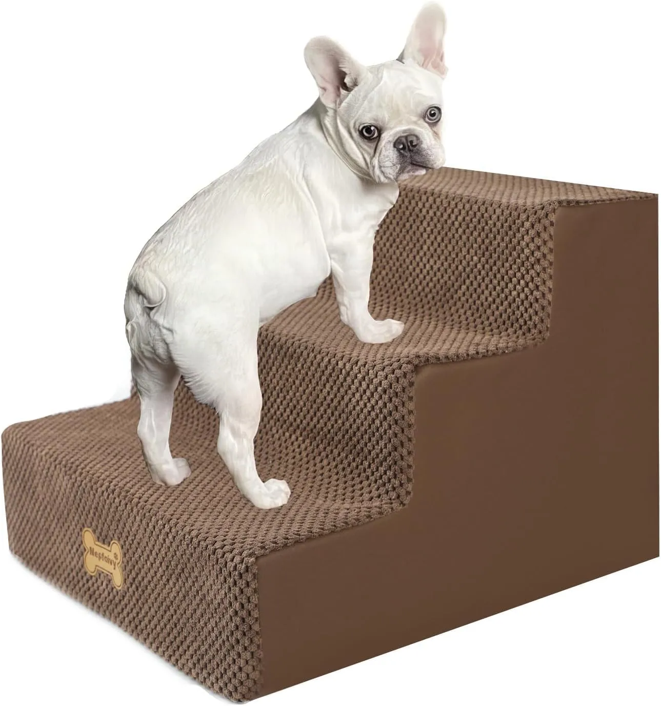 Nepfaivy Scaletta per Cani e Gatti, 3 Gradini con Copertura Rimovibile e Lavabile, Marrone, 45x40x34cm - immagine 1