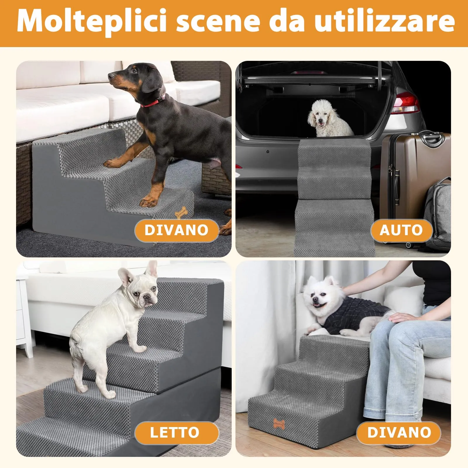 Nepfaivy Scaletta per Cani e Gatti, 3 Gradini con Copertura Rimovibile e Lavabile, Marrone, 45x40x34cm - immagine 4