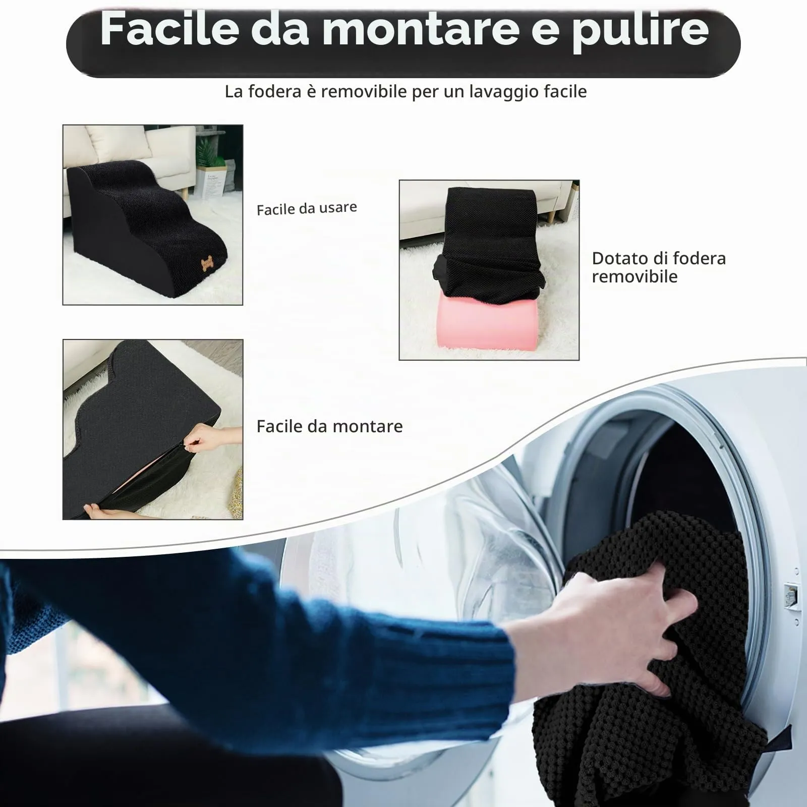 Nepfaivy Scala per Cani di Piccola Taglia e Gatti, Rampa con Coperchio Rimovibile, 3 Passi, 60x40x40cm - immagine 5