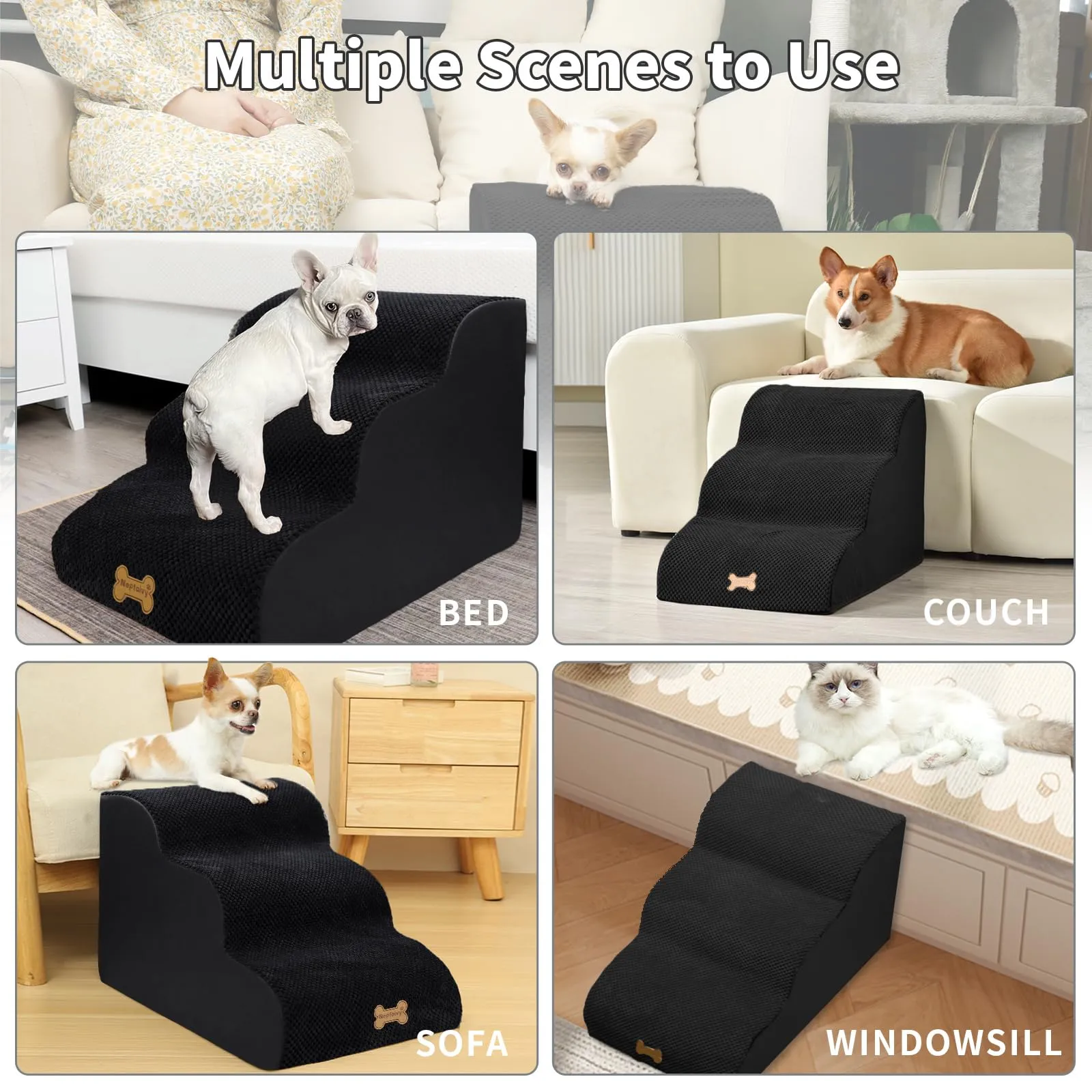 Nepfaivy Scala per Cani di Piccola Taglia e Gatti, Rampa con Coperchio Rimovibile, 3 Passi, 60x40x40cm - immagine 6