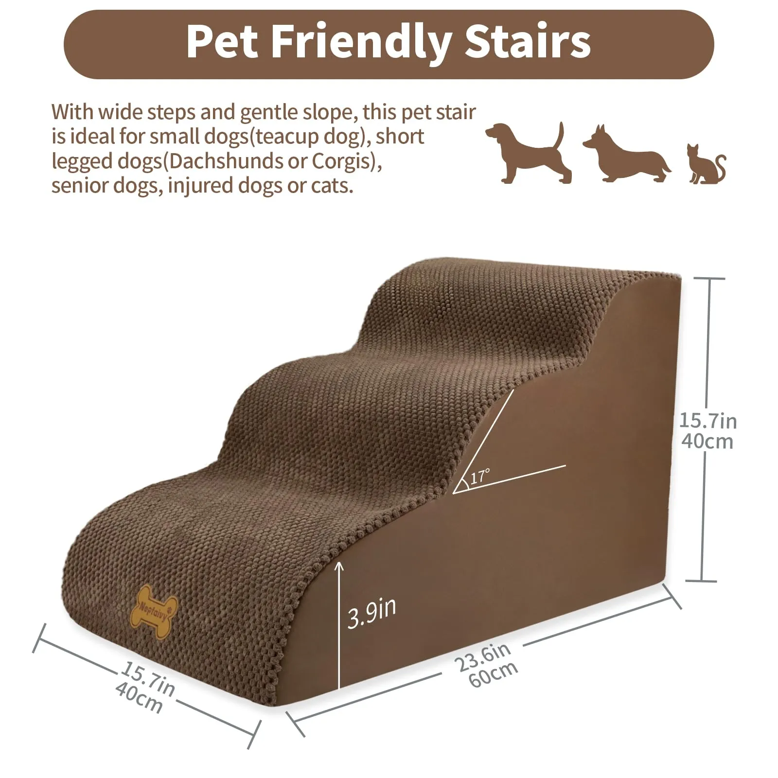 Nepfaivy Scala per Cani e Gatti, 3 Passi, con Coperchio Rimovibile, 60x40x40cm - immagine 2