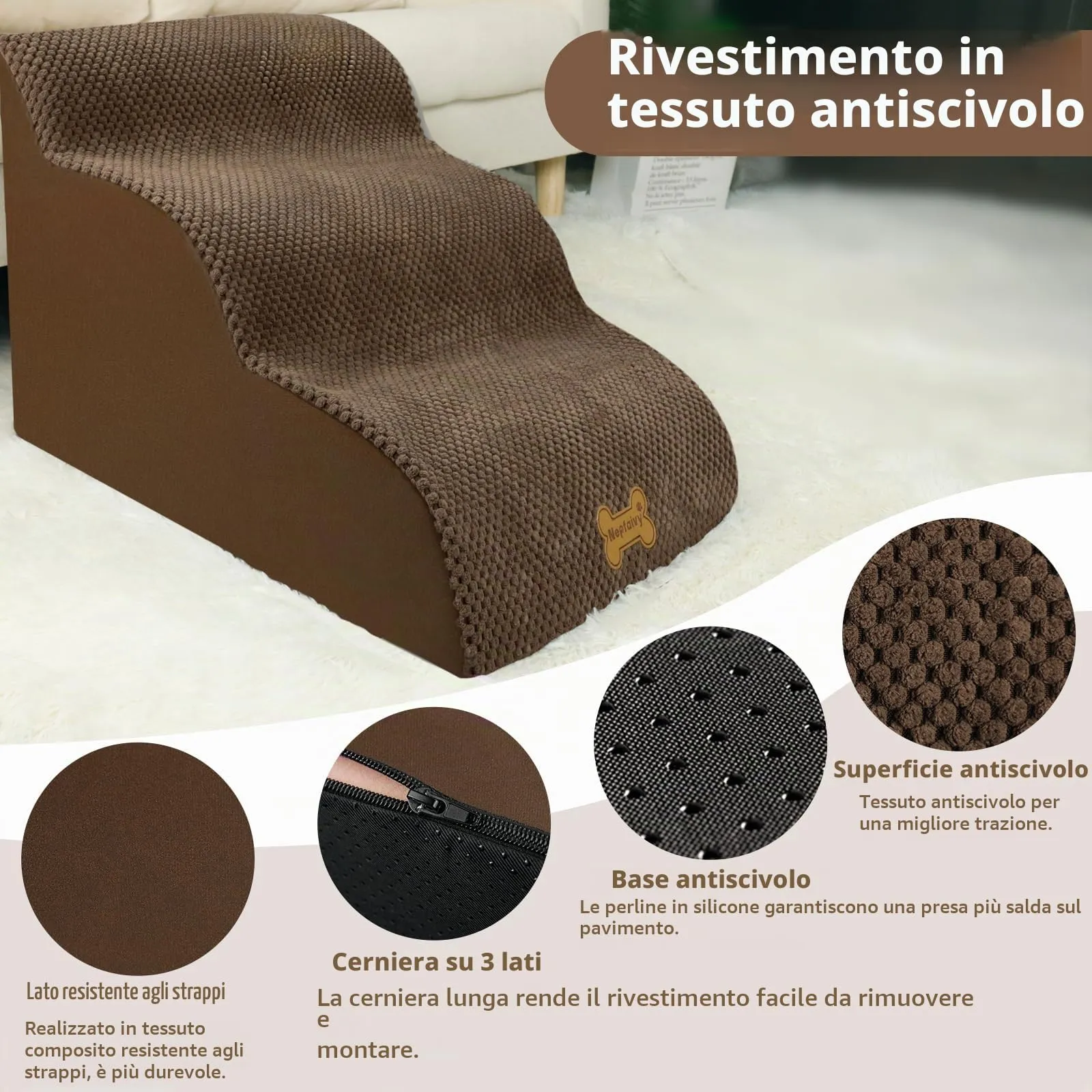 Nepfaivy Scala per Cani e Gatti, 3 Passi, con Coperchio Rimovibile, 60x40x40cm - immagine 4