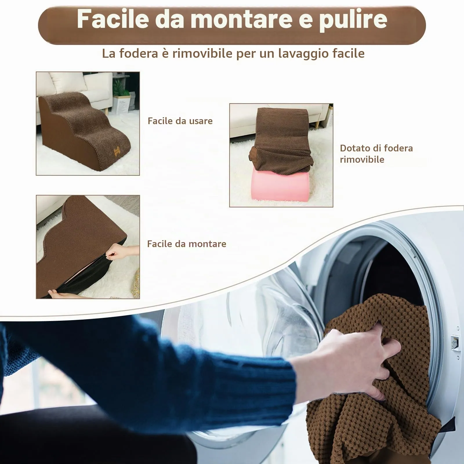 Nepfaivy Scala per Cani e Gatti, 3 Passi, con Coperchio Rimovibile, 60x40x40cm - immagine 5