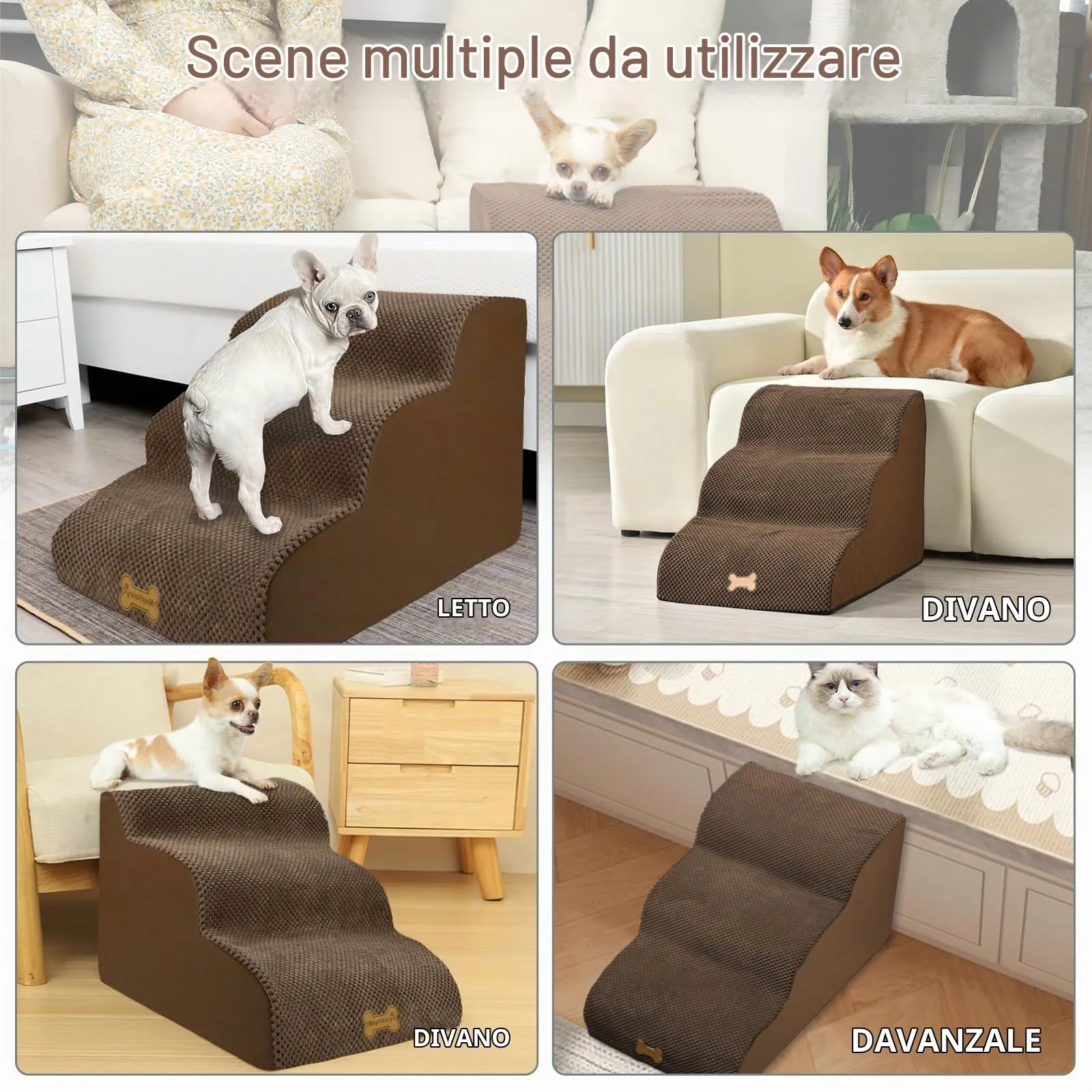 Nepfaivy Scala per Cani e Gatti, 3 Passi, con Coperchio Rimovibile, 60x40x40cm - immagine 6