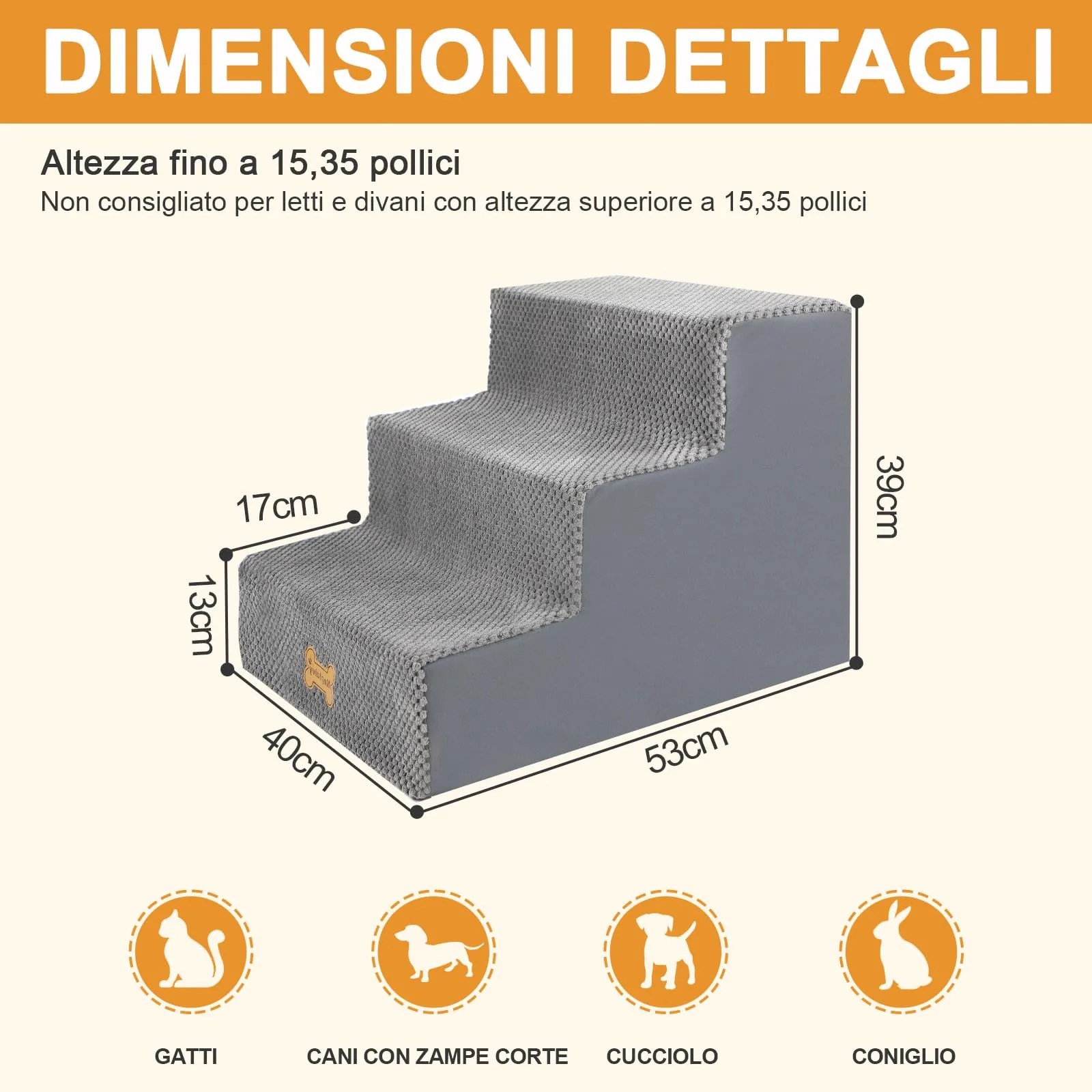 Nepfaivy Scaletta per Cani e Gatti, Copertura Rimovibile e Lavabile, Grigio, 53x40x39cm - immagine 5