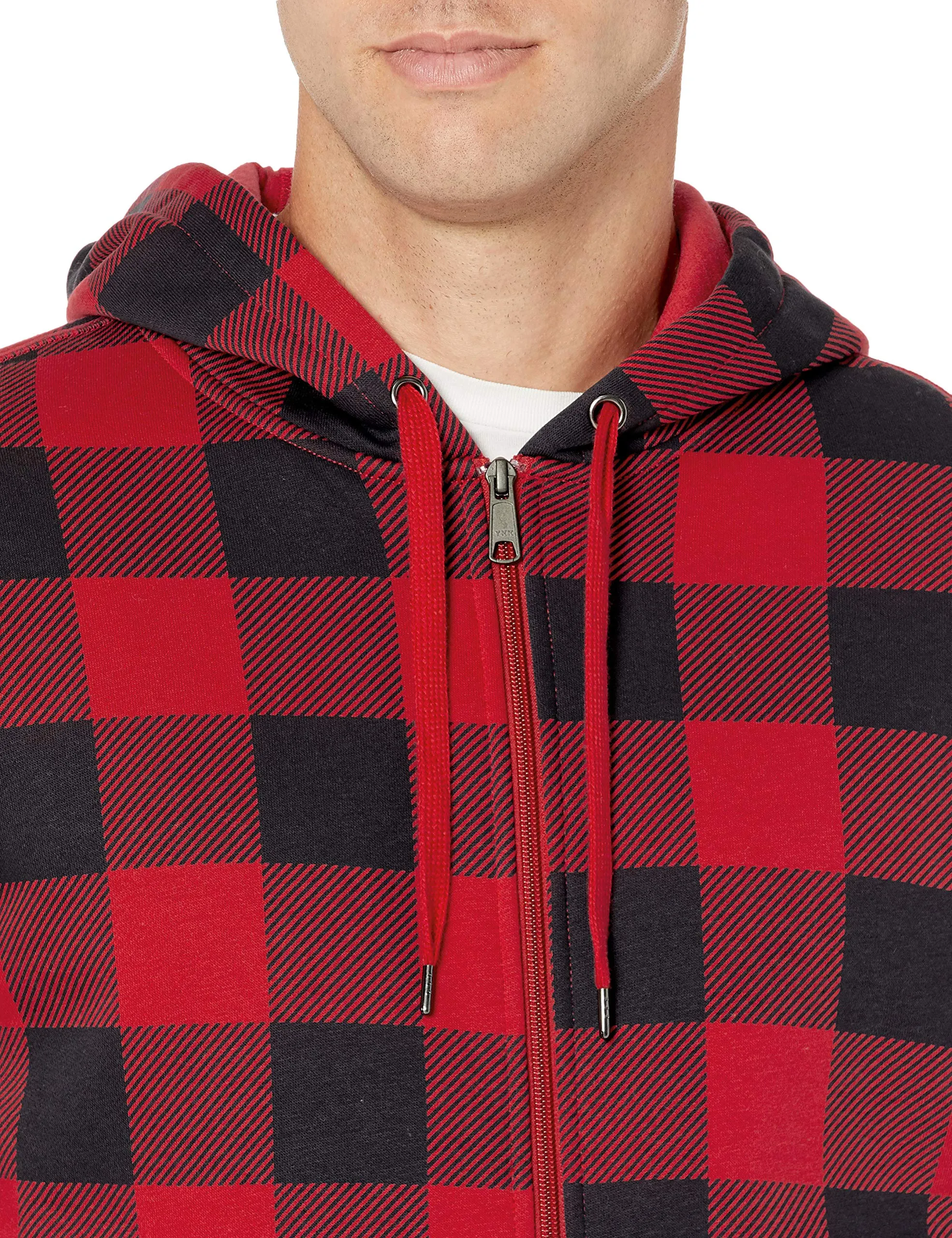 Amazon Essentials Felpa con Cappuccio in Pile con Zip Intera Uomo, Nero Rosso Buffalo Plaid, XS - immagine 5