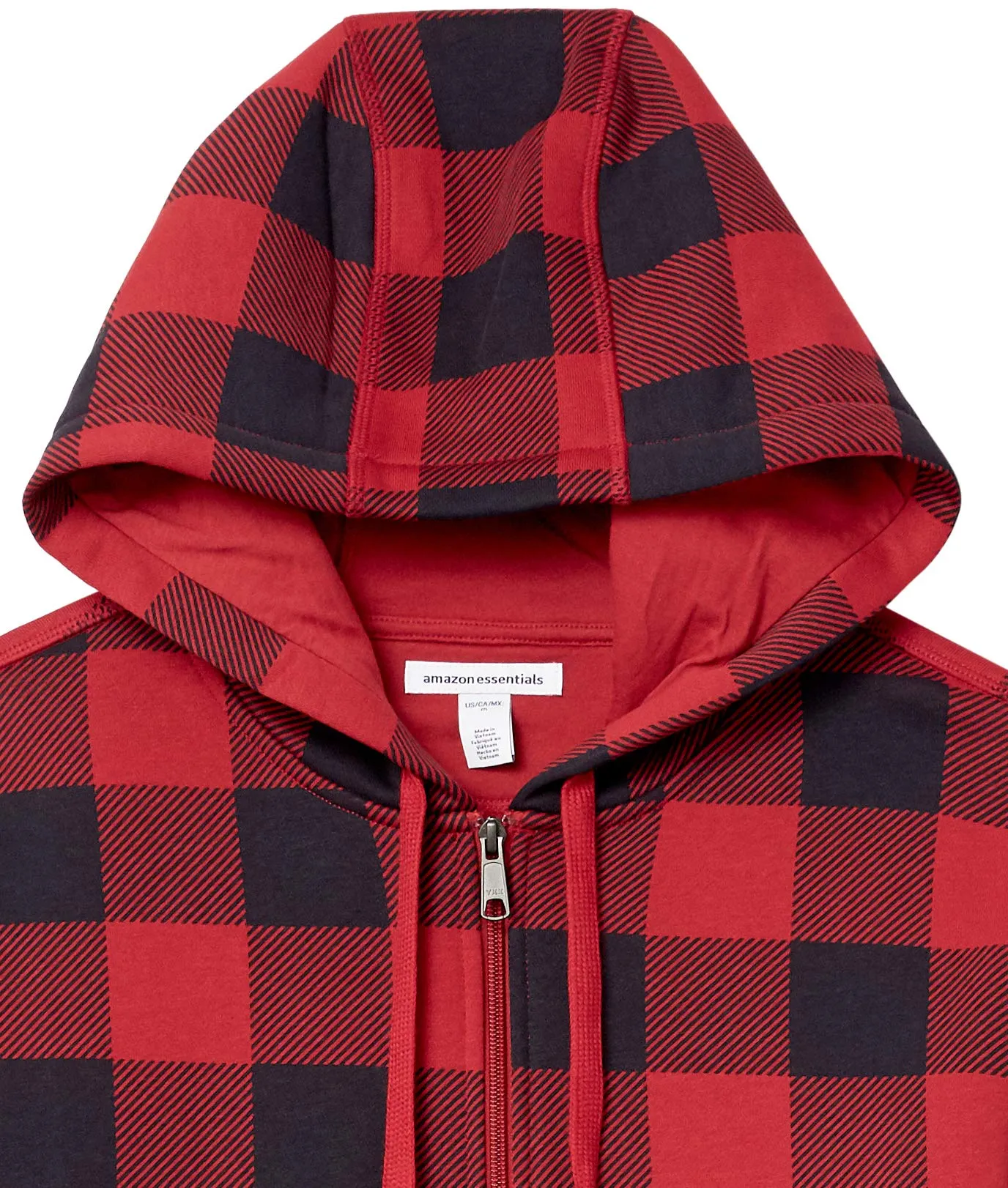 Amazon Essentials Felpa con Cappuccio in Pile con Zip Intera Uomo, Nero Rosso Buffalo Plaid, XXL - immagine 7