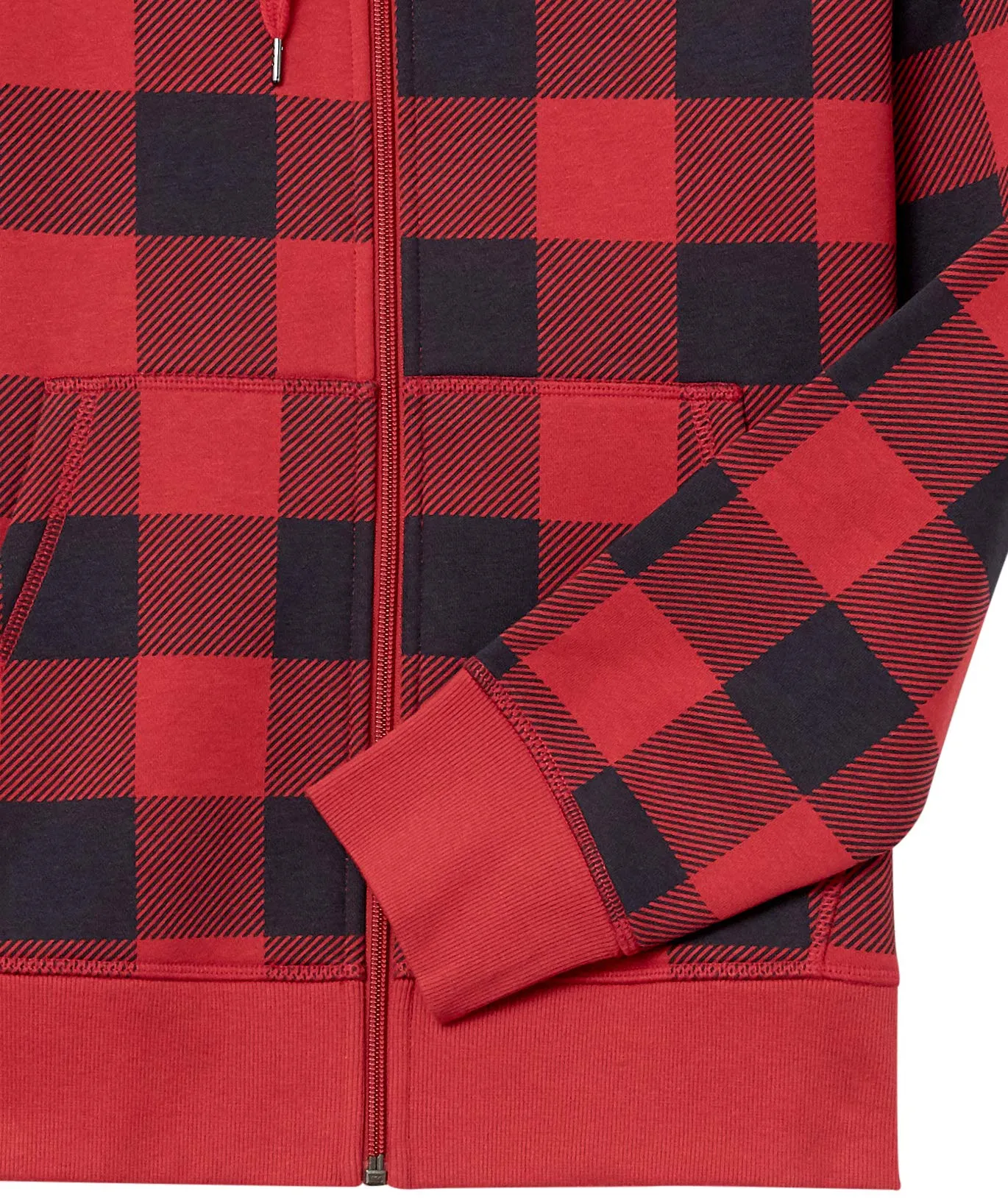 Amazon Essentials Felpa con Cappuccio in Pile con Zip Intera Uomo, Nero Rosso Buffalo Plaid, L - immagine 8