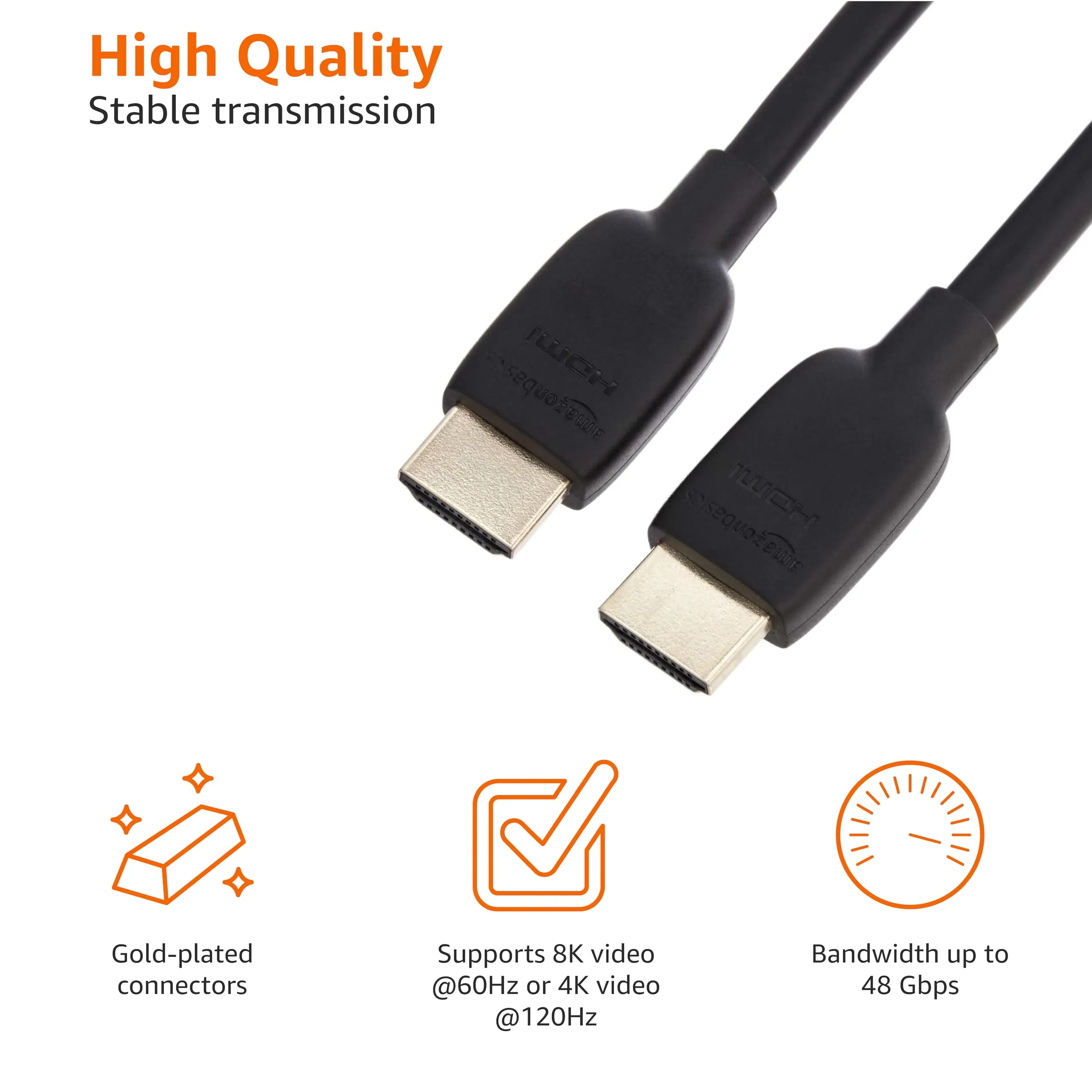 Amazon Basics HDMI 2.1 Cable, 3 Feet, 48Gbps, 8K@60Hz 4K@120Hz, Black - immagine 3