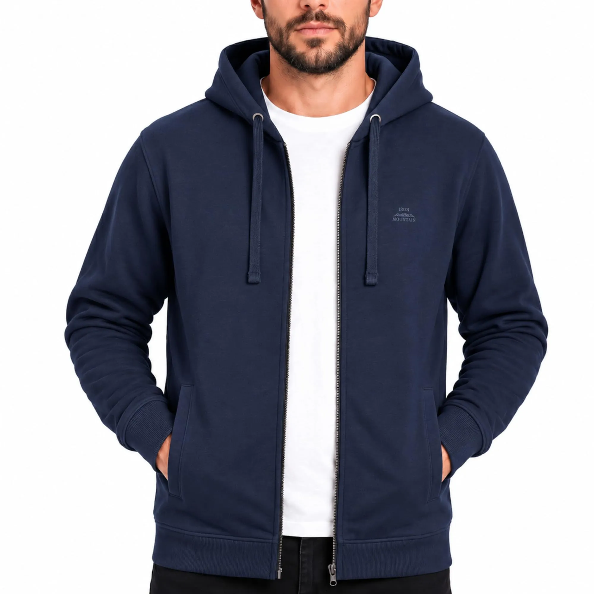 Iron Mountain Felpa Uomo con Zip e Cappuccio Fleece, Blu Navy, L - immagine 1