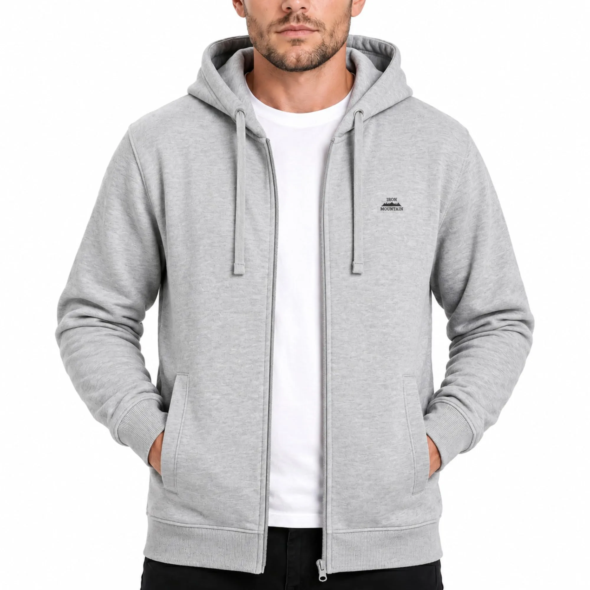 Iron Mountain Felpa Uomo con Zip e Cappuccio Fleece, Grigio Chiaro, M - immagine 1