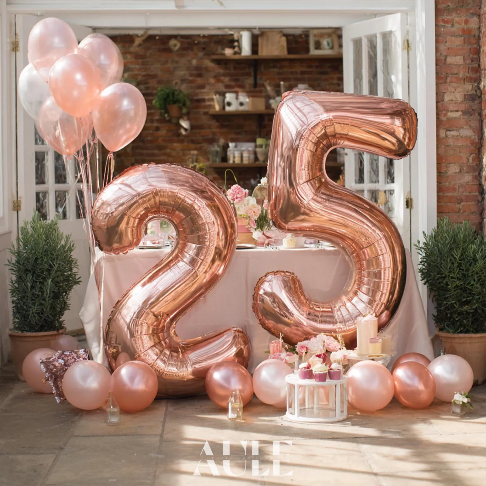 AULE Palloncino Numero 25 Rosa Gold, 101 cm, Mylar Foil - immagine 2