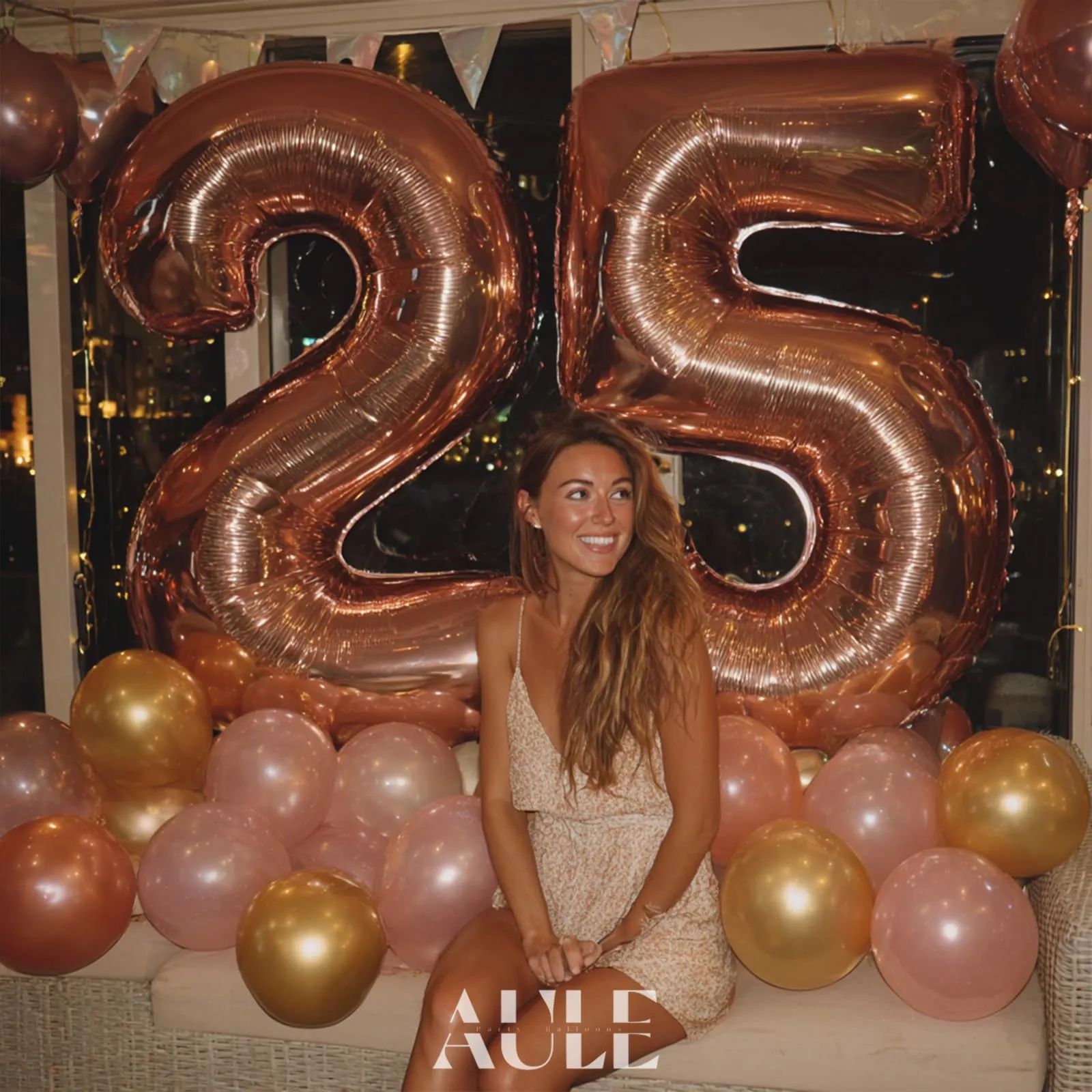 AULE Palloncino Numero 25 Rosa Gold, 101 cm, Mylar Foil - immagine 4