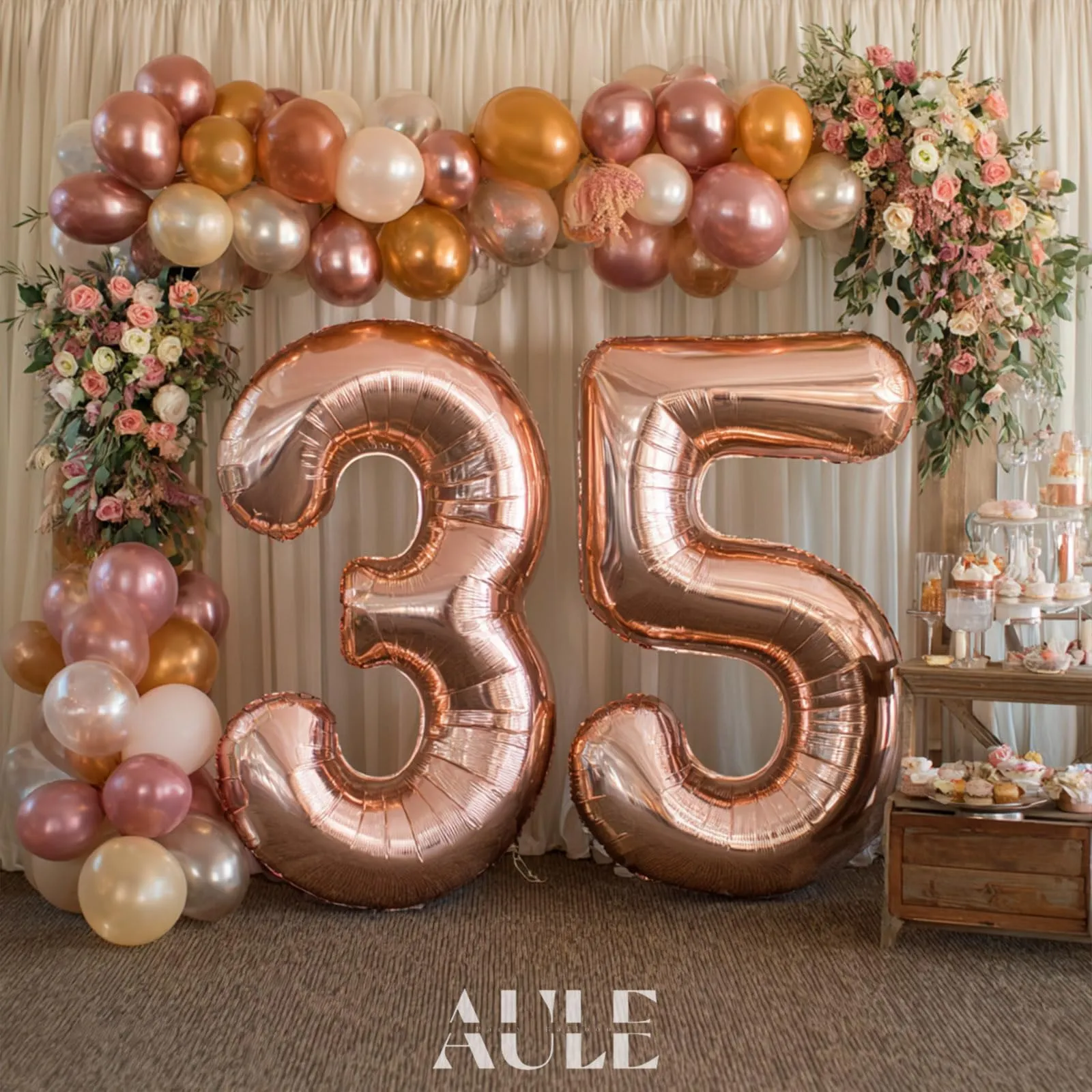 AULE Palloncino Numero 35 Rosa Gold, 101 cm, Mylar Foil - immagine 3