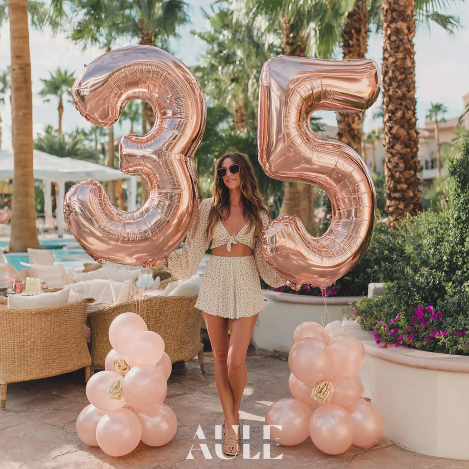 AULE Palloncino Numero 35 Rosa Gold, 101 cm, Mylar Foil - immagine 4