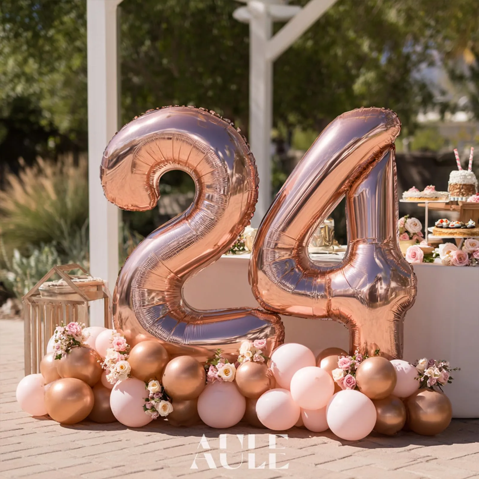 AULE Palloncino Numero 24 Rosa Gold, 101 cm, Mylar Foil - immagine 2