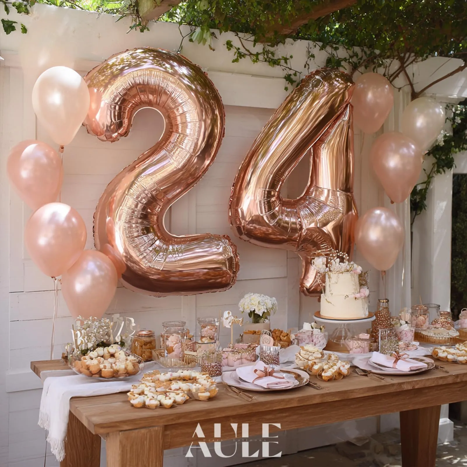 AULE Palloncino Numero 24 Rosa Gold, 101 cm, Mylar Foil - immagine 3