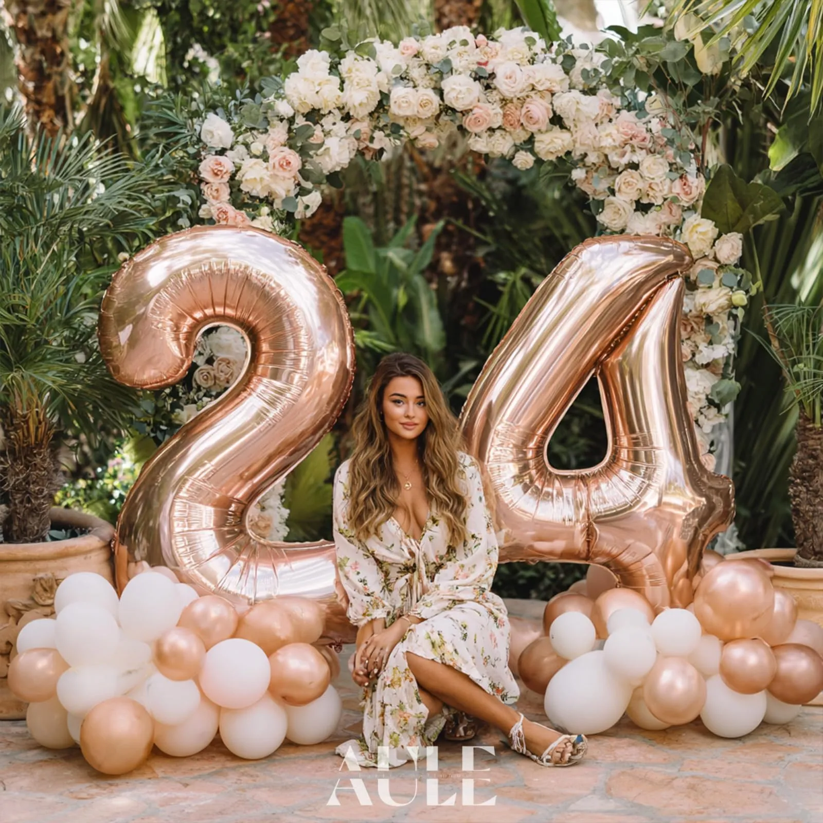 AULE Palloncino Numero 24 Rosa Gold, 101 cm, Mylar Foil - immagine 4