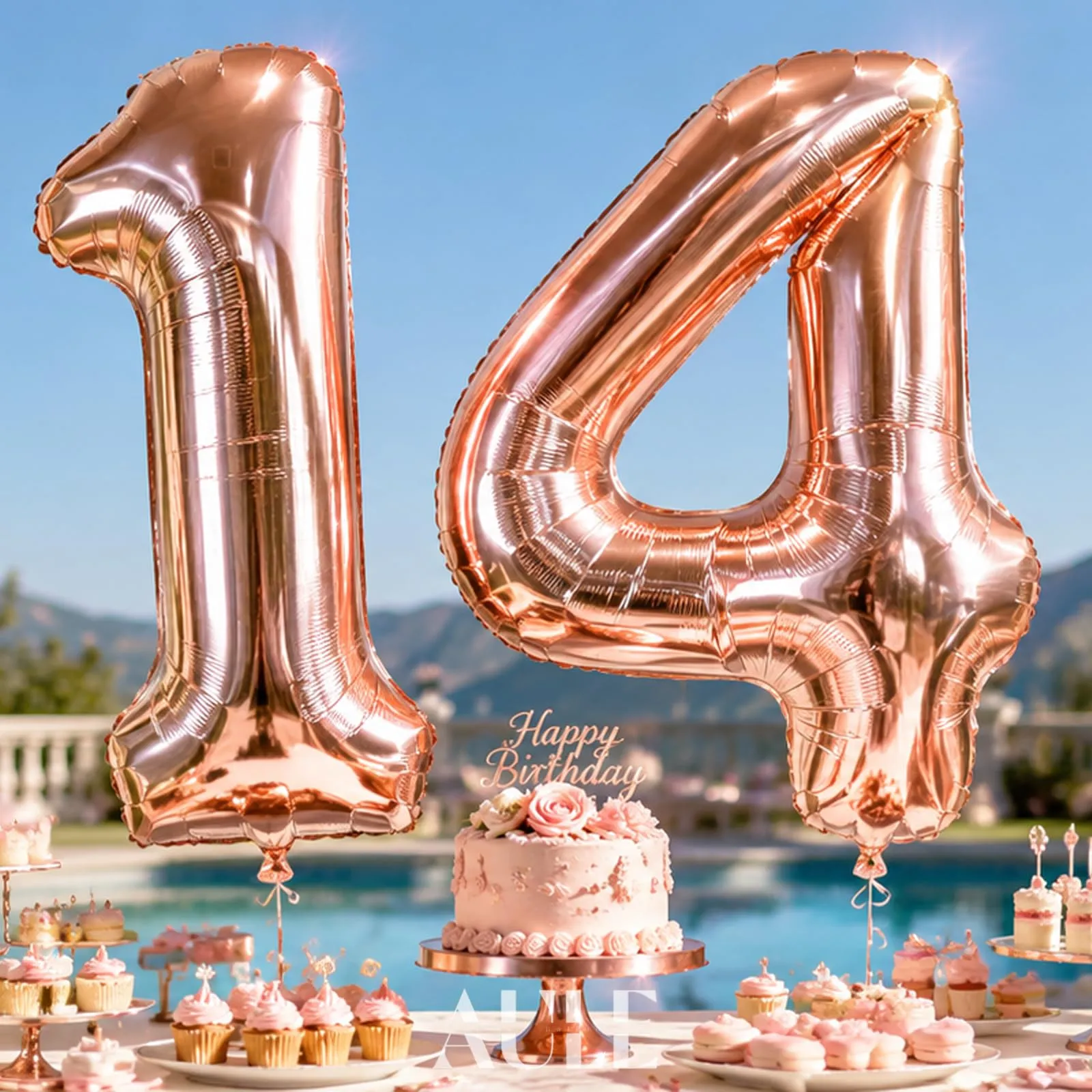AULE Palloncino Numero 14 Rosa Gold, 101 cm, Mylar Foil - immagine 2