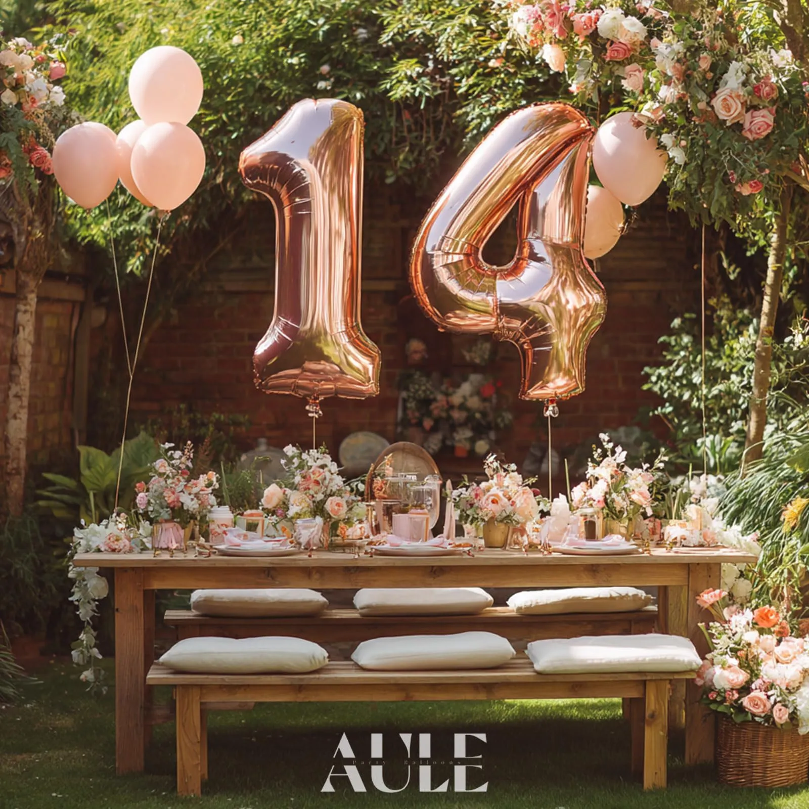 AULE Palloncino Numero 14 Rosa Gold, 101 cm, Mylar Foil - immagine 3