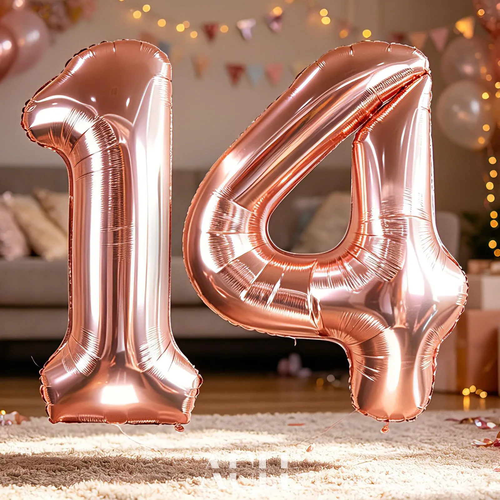AULE Palloncino Numero 14 Rosa Gold, 101 cm, Mylar Foil - immagine 4