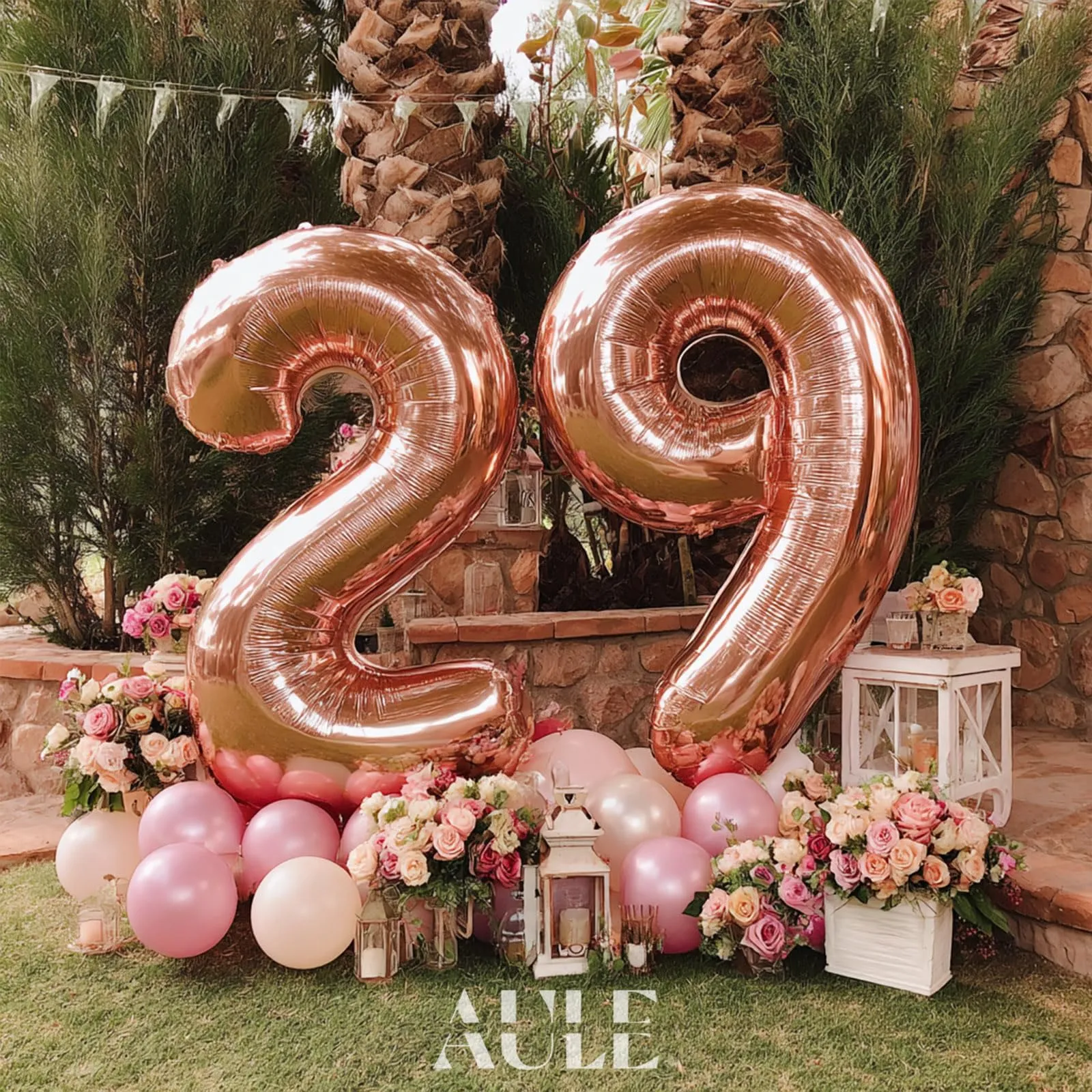 AULE Palloncini Numeri 29 Rosa Gold, 101 cm, Mylar Foil - immagine 2