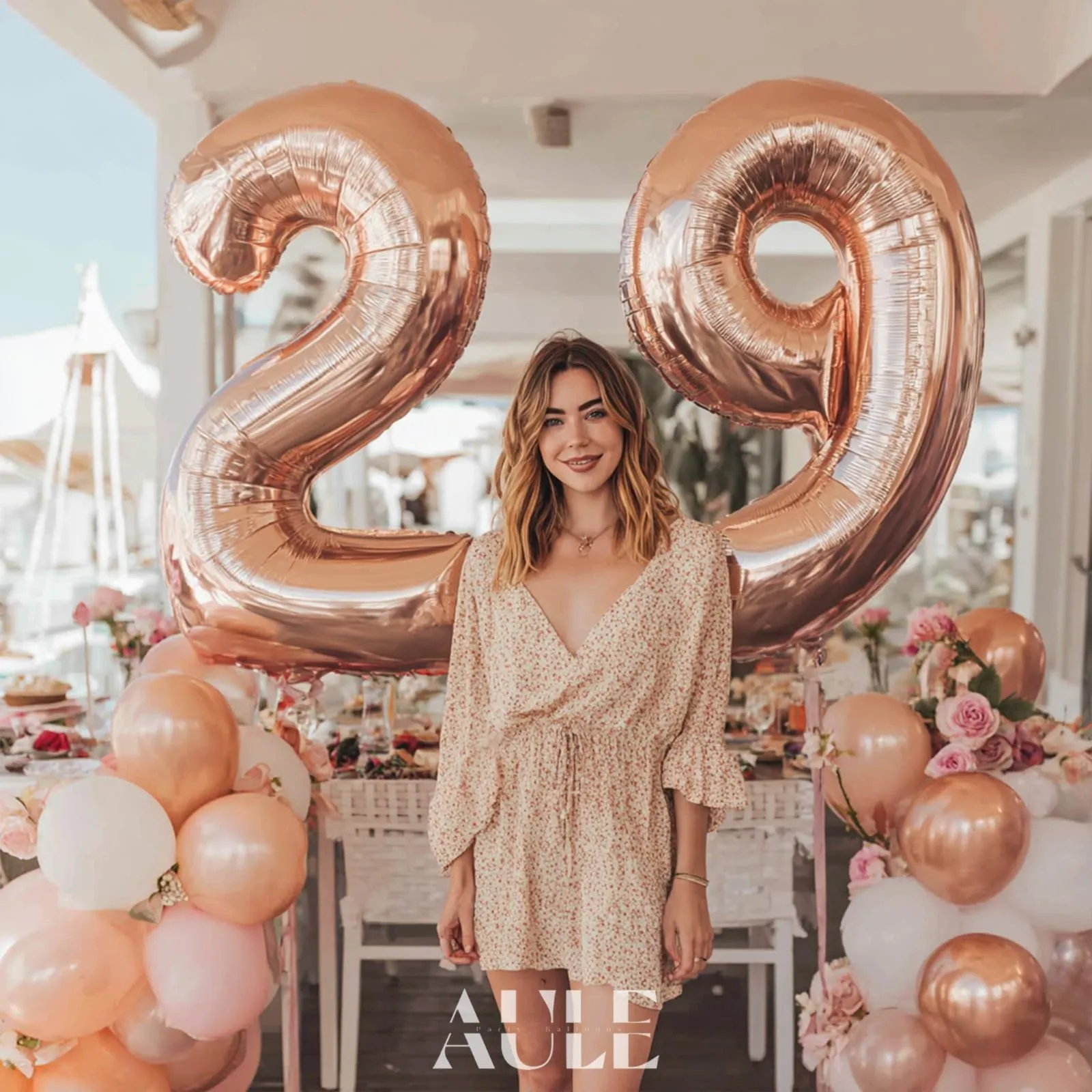 AULE Palloncini Numeri 29 Rosa Gold, 101 cm, Mylar Foil - immagine 3