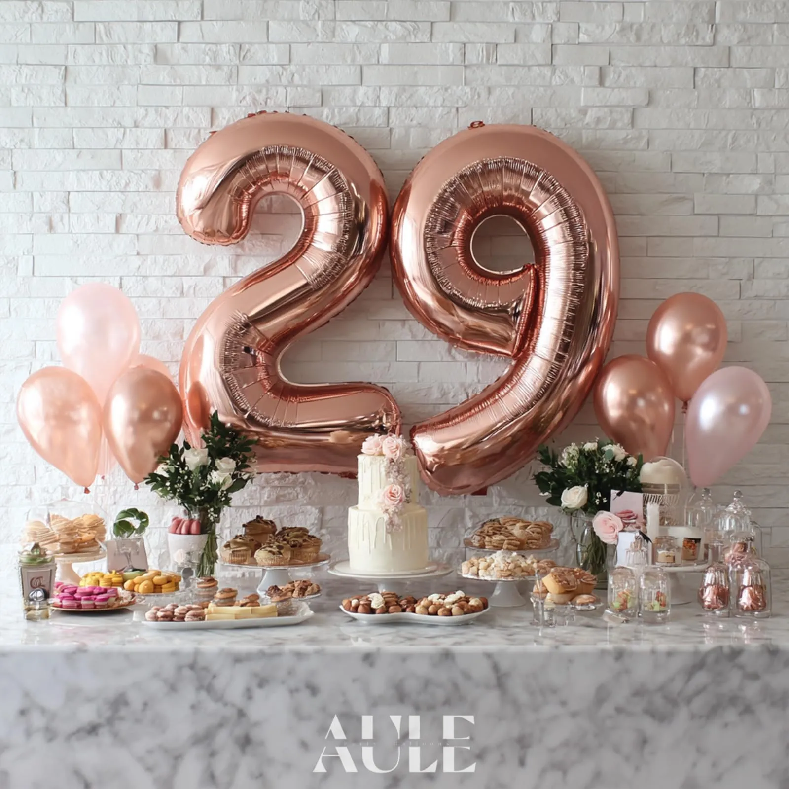 AULE Palloncini Numeri 29 Rosa Gold, 101 cm, Mylar Foil - immagine 4