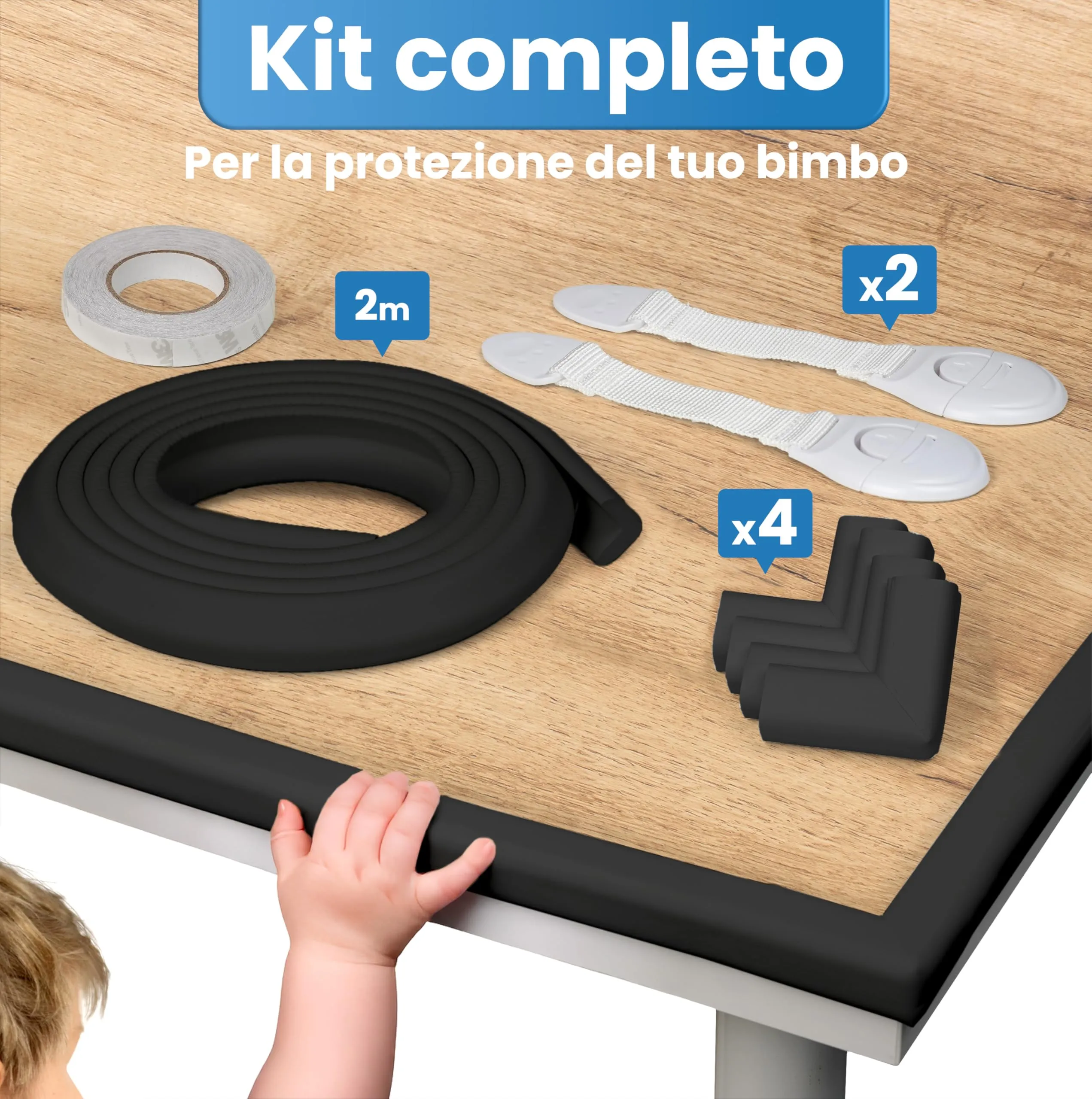 Happy Chlea Paraspigoli per Bambini, Kit Sicurezza Casa con 2 m Parabordi, 4 Angolari e 2 Blocca Cassetti - immagine 4