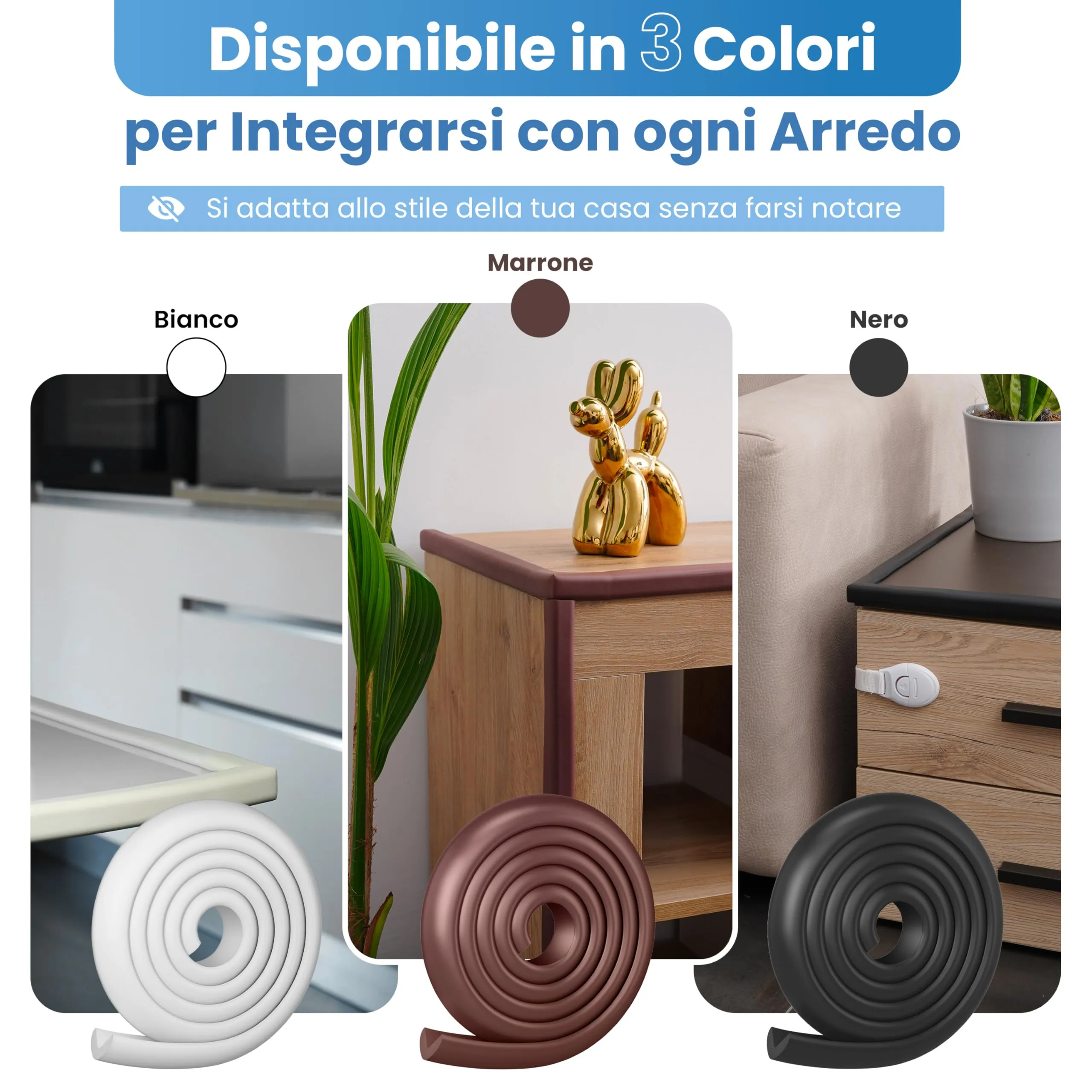 Happy Chlea Paraspigoli per Bambini, Kit Sicurezza Casa con 2 m Parabordi, 4 Angolari e 2 Blocca Cassetti - immagine 5