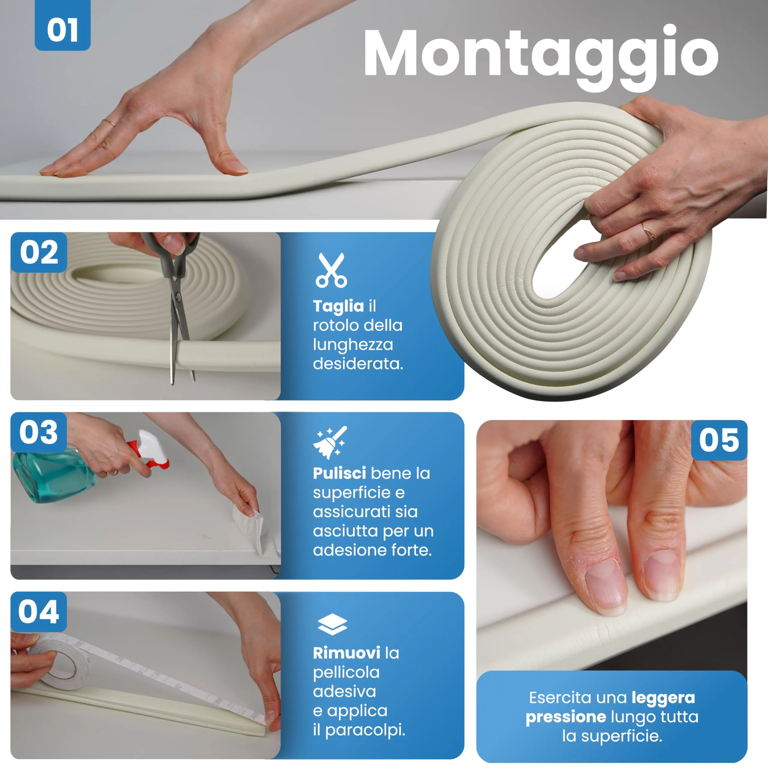 Happy Chlea Paraspigoli per Bambini, Kit Sicurezza Casa con 2 m Parabordi, 4 Angolari e 2 Blocca Cassetti - immagine 6