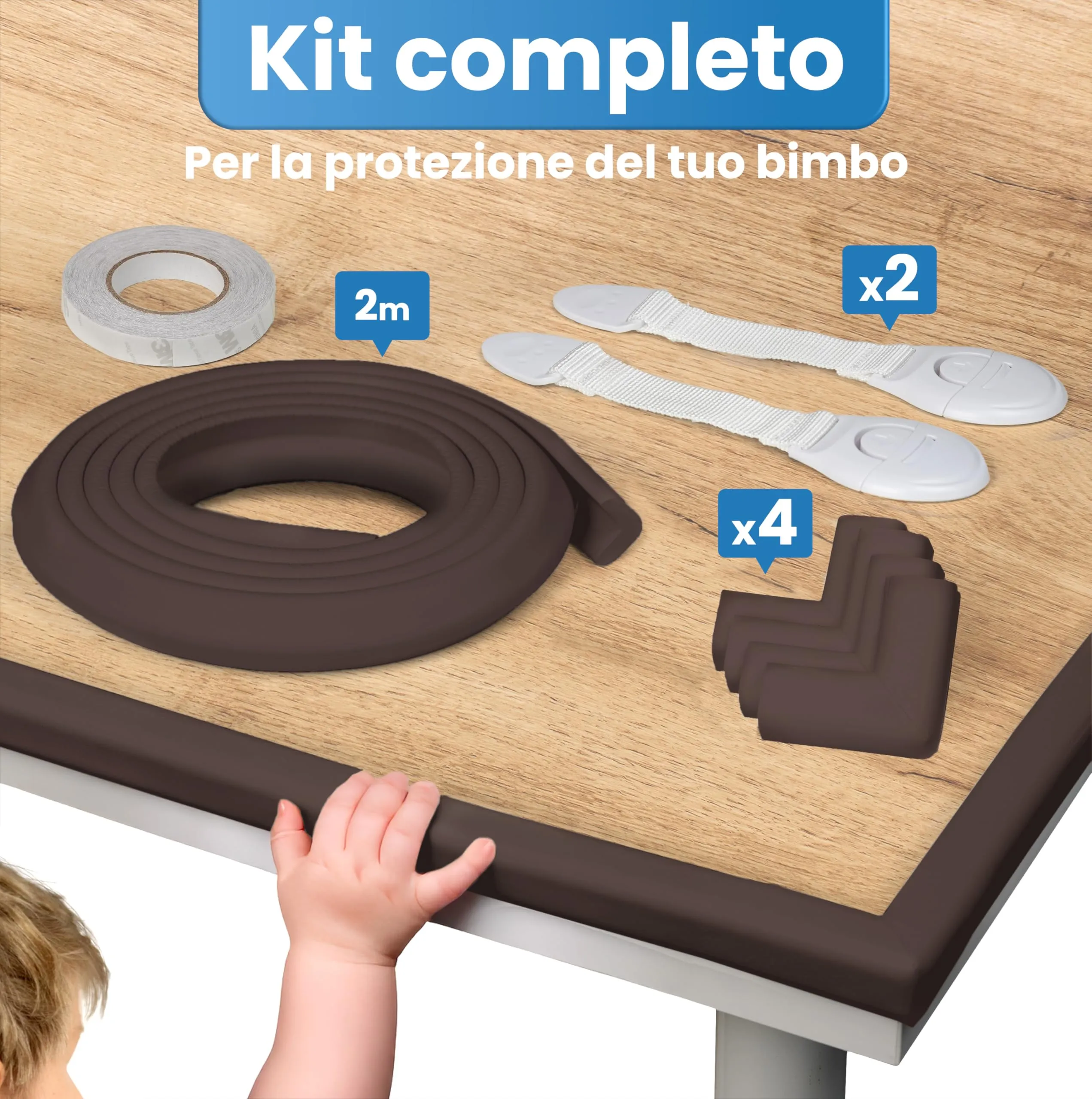 Happy Chlea Kit Sicurezza Casa per Bambini - 2 m Parabordi, 4 Angolari in Gomma con Schiuma Attiva e 2 Blocca Cassetti - immagine 3