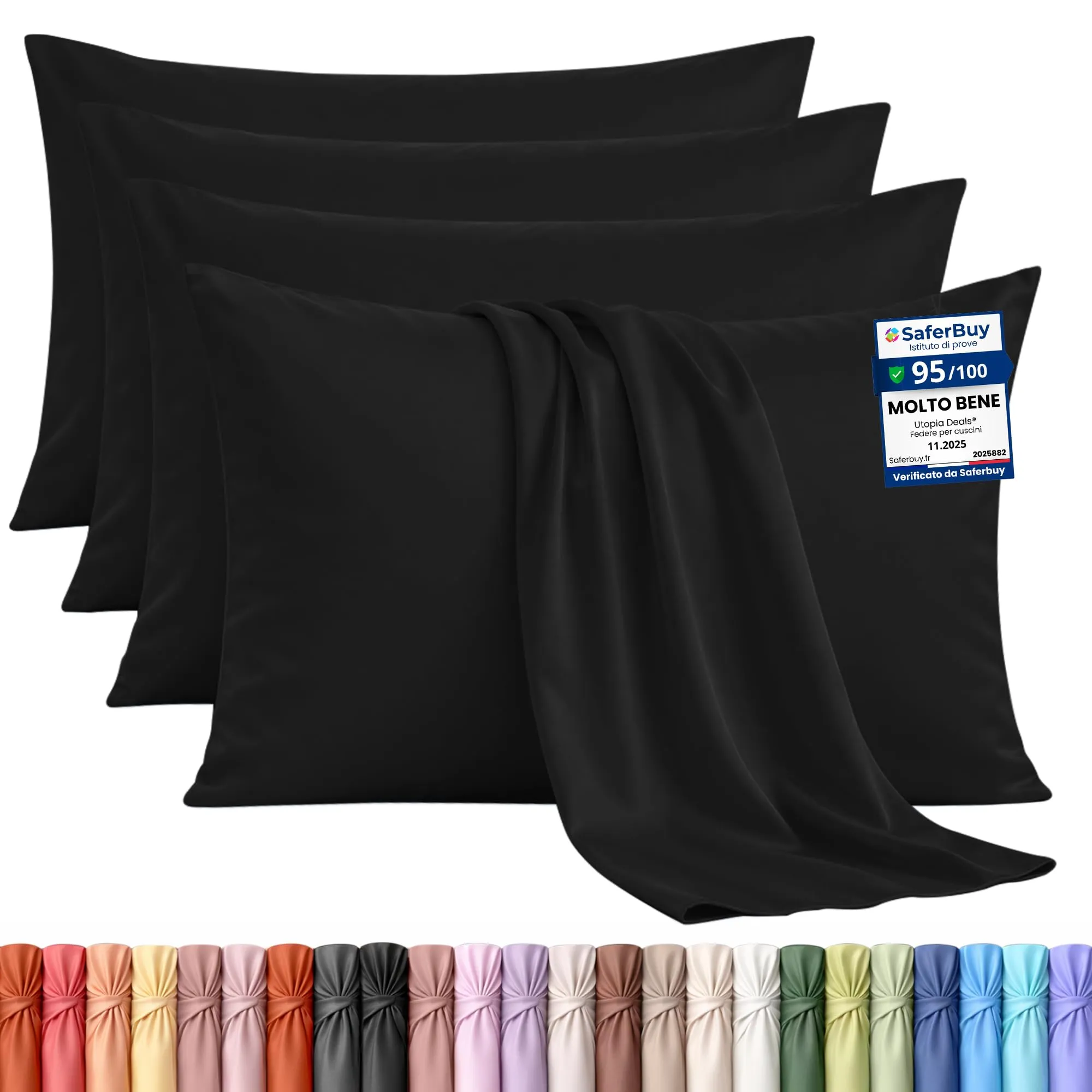 Utopia Bedding Set di 4 Copricuscino, 50 x 75 cm, Nero - immagine 1