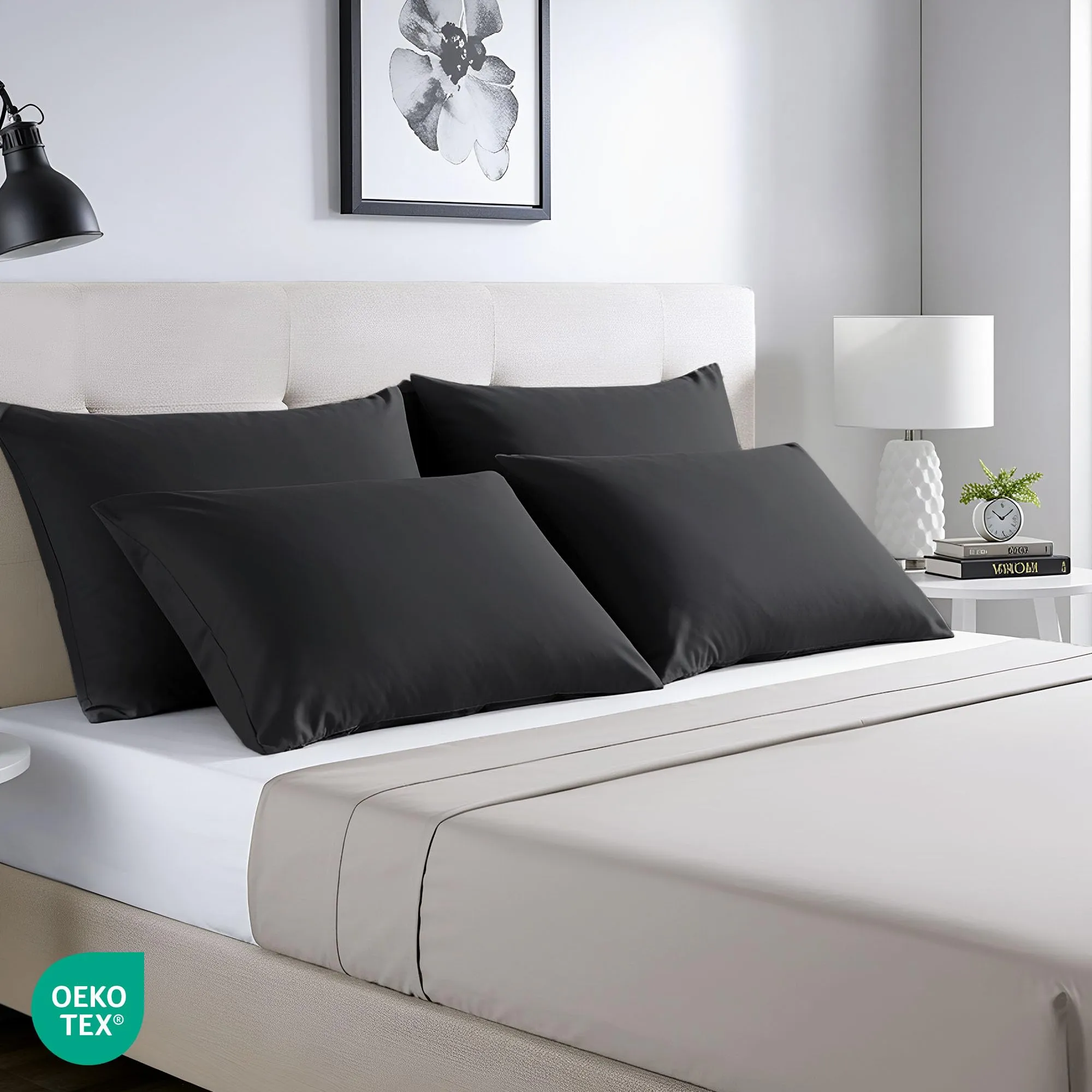 Utopia Bedding Set di 4 Copricuscino, 50 x 75 cm, Nero - immagine 4
