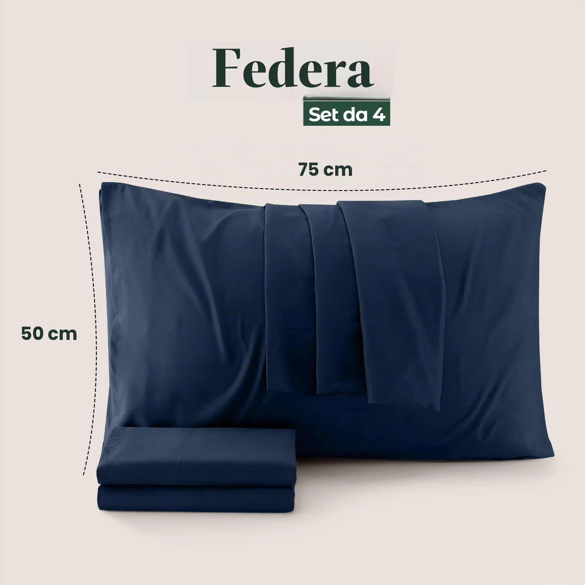 Utopia Bedding Set di 4 Copricuscino, 50 x 75 cm, Blu Navy - immagine 2