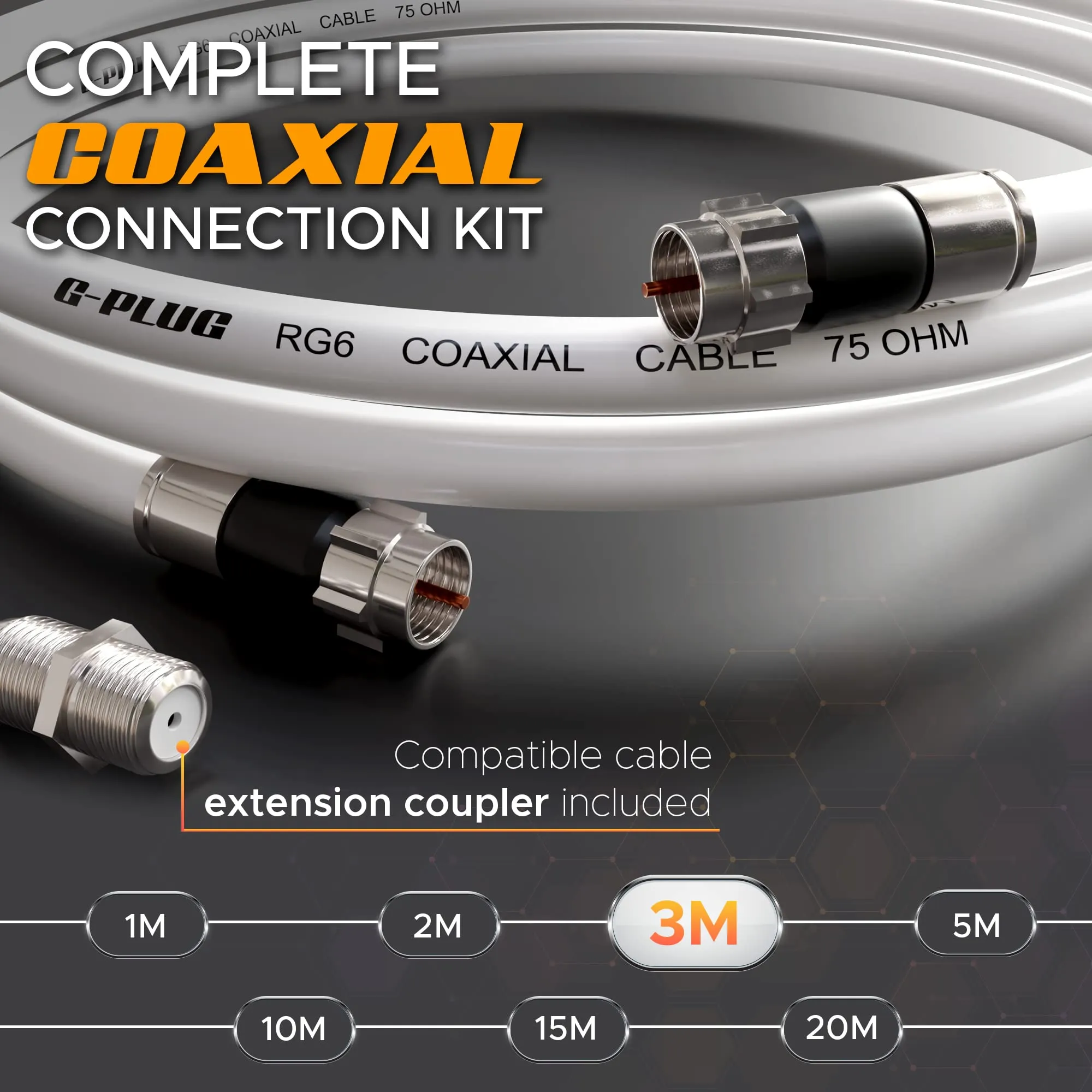 G-PLUG Cavo Coassiale RG6 3m per Antenna TV e Satellitare con Connettori F - immagine 2